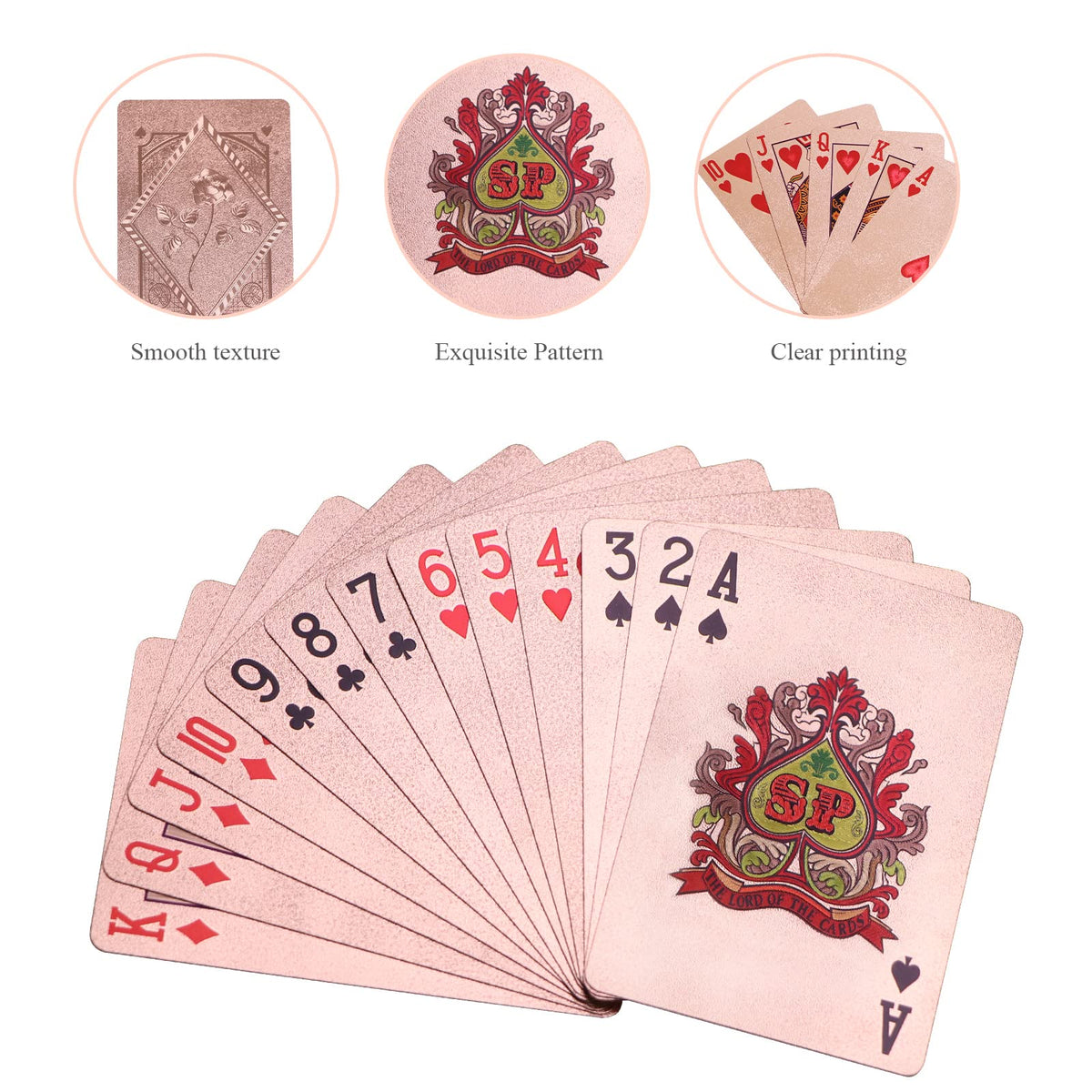 ACELION Waterproof Playing Cards – Durable Plastic Deck (54 Cards) in Rose Gold