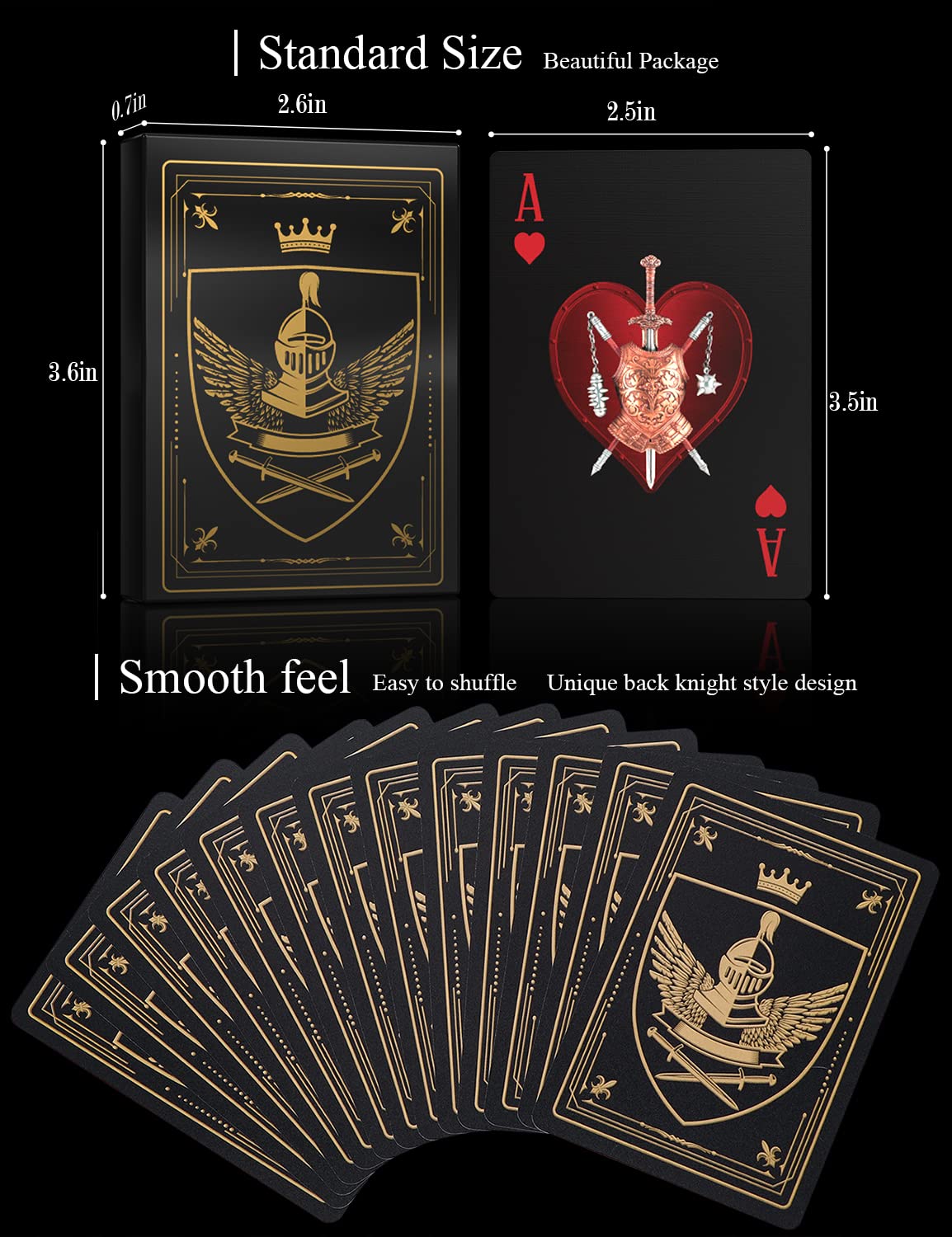 ACELION Waterproof Knight-Theme Plastic Playing Cards – Durable PVC Deck with Black & Gold Box