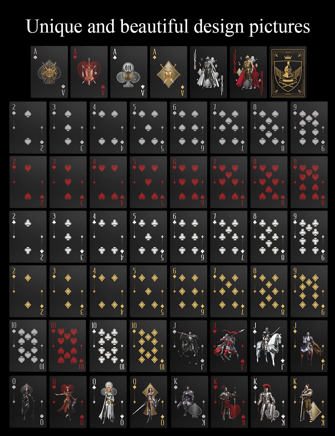 ACELION Waterproof Knight-Theme Plastic Playing Cards – Durable PVC Deck with Black & Gold Box