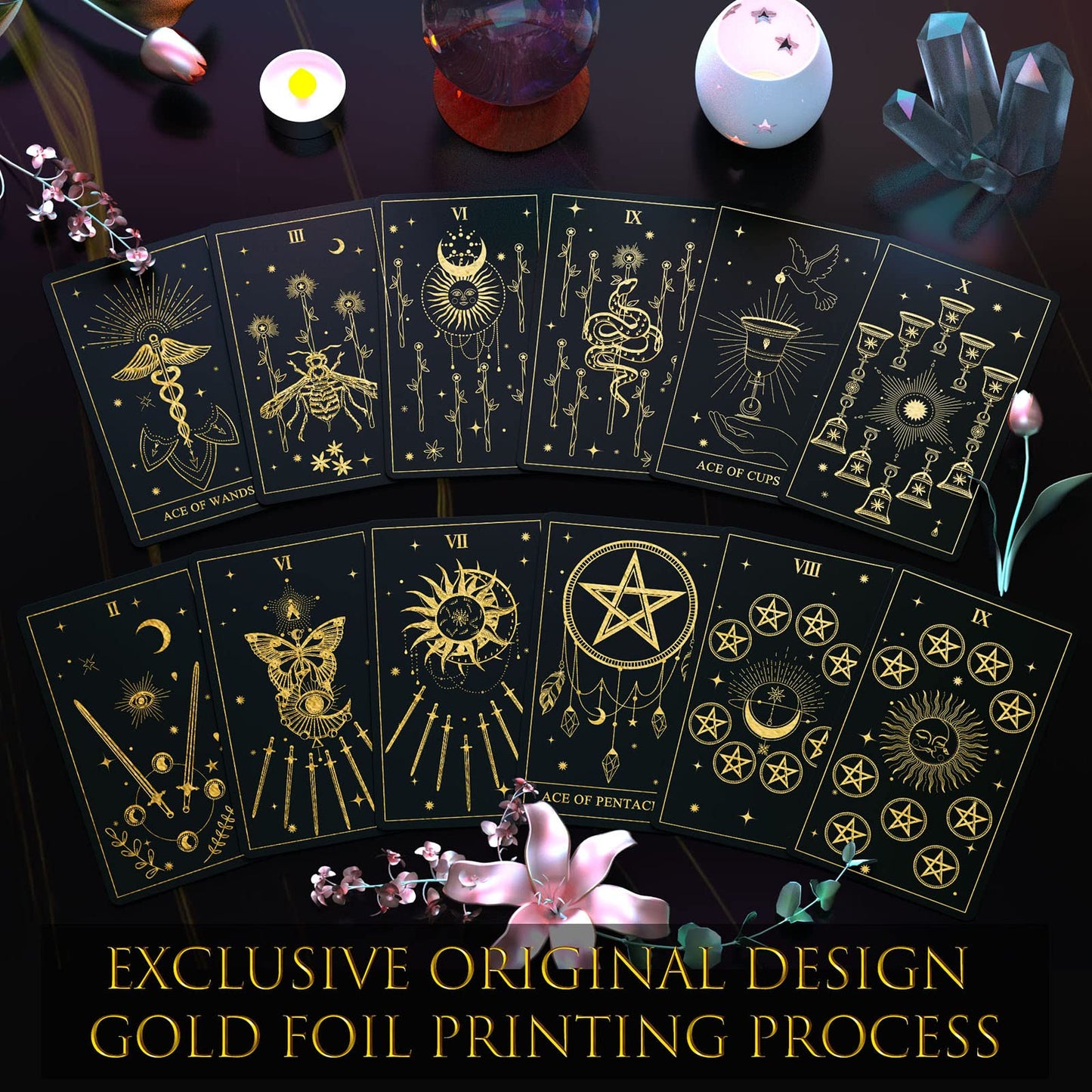 ACELION Original Tarot Card Set with Guide — 78 Gold Foil Cards for Beginners
