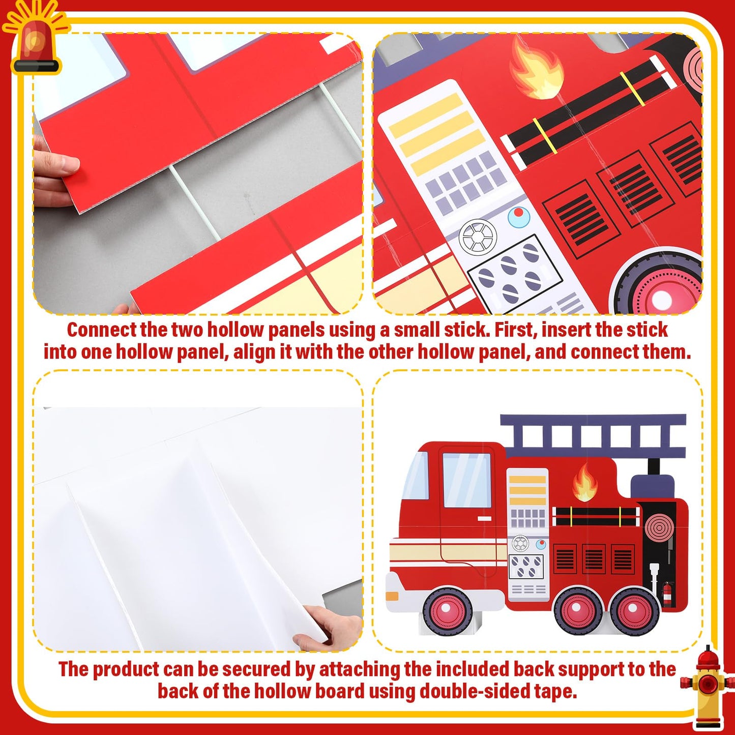 AceOrbit 3-Piece Firefighter Birthday Decorations – Large Fire Station, Fire Truck & Hydrant Backdrop