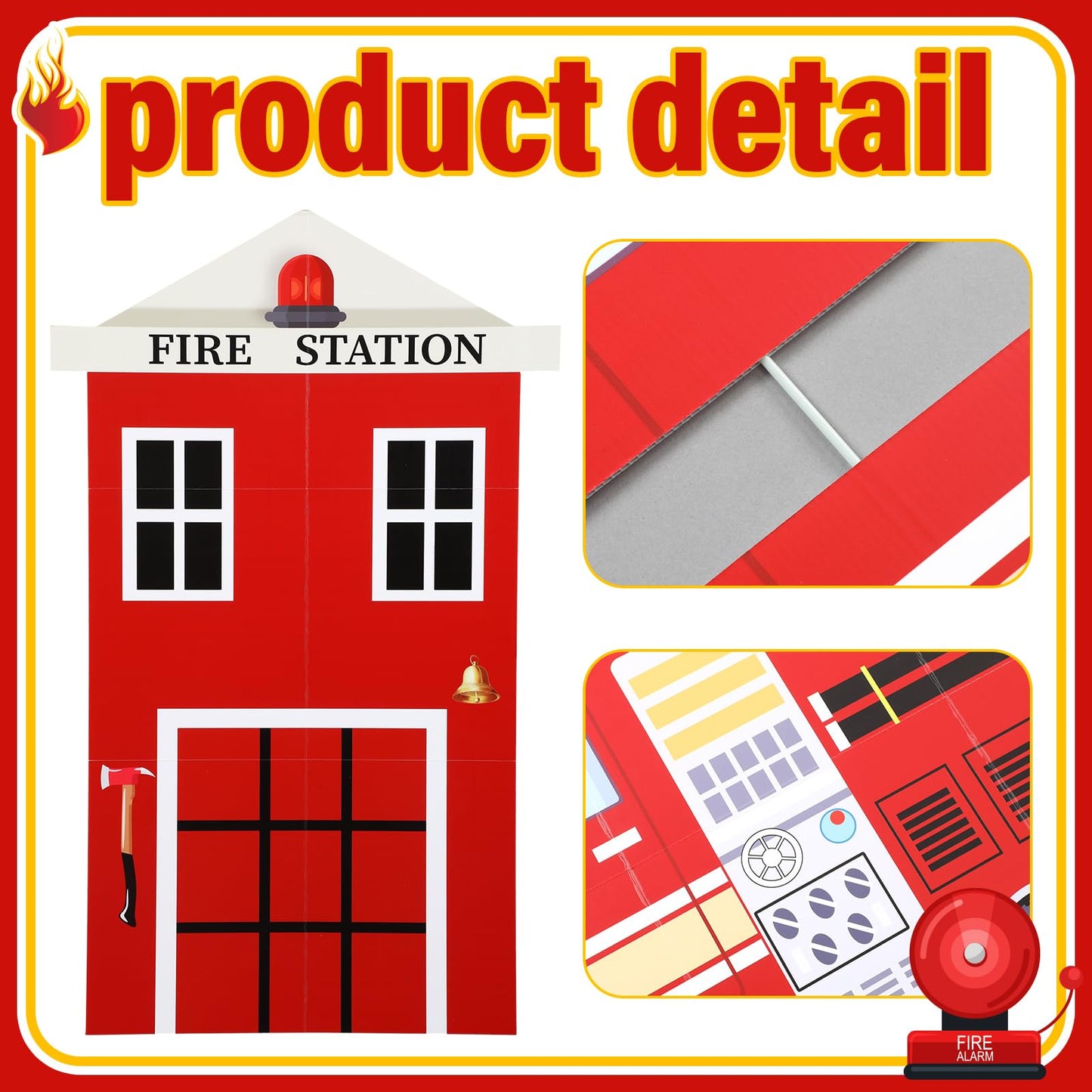 AceOrbit 3-Piece Firefighter Birthday Decorations – Large Fire Station, Fire Truck & Hydrant Backdrop