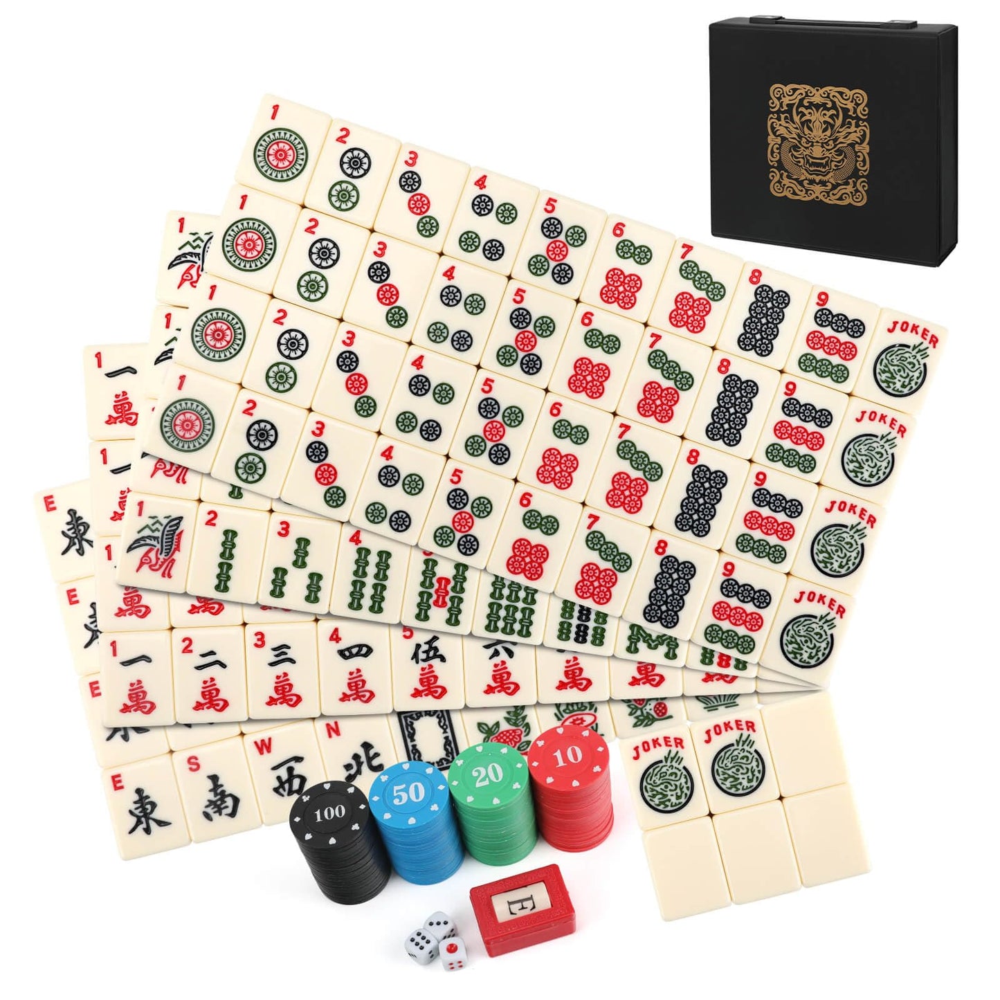 Aceshmir American Mahjong Tile Set – 166 Premium Melamine Tiles, Storage Case & Play-Chips for Family Gatherings