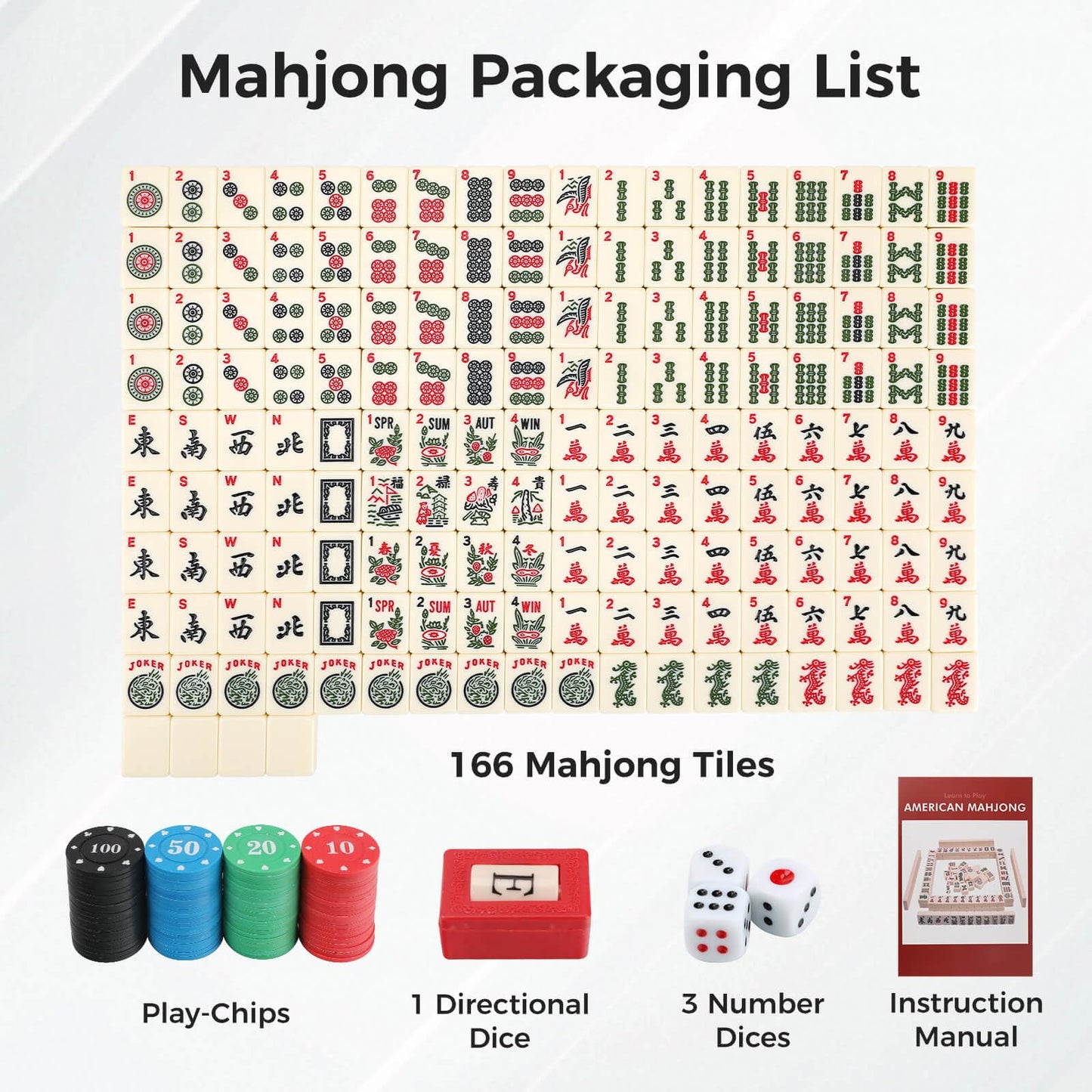 Aceshmir American Mahjong Tile Set – 166 Premium Melamine Tiles, Storage Case & Play-Chips for Family Gatherings