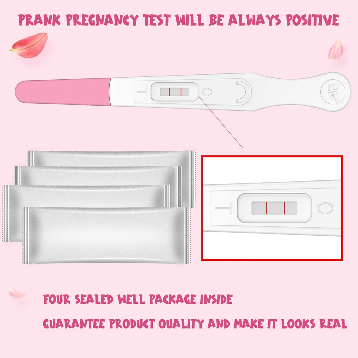 Acessorz Fake Pregnancy Test Prank 4-Pack Pink – April Fool's Day Gag Kit