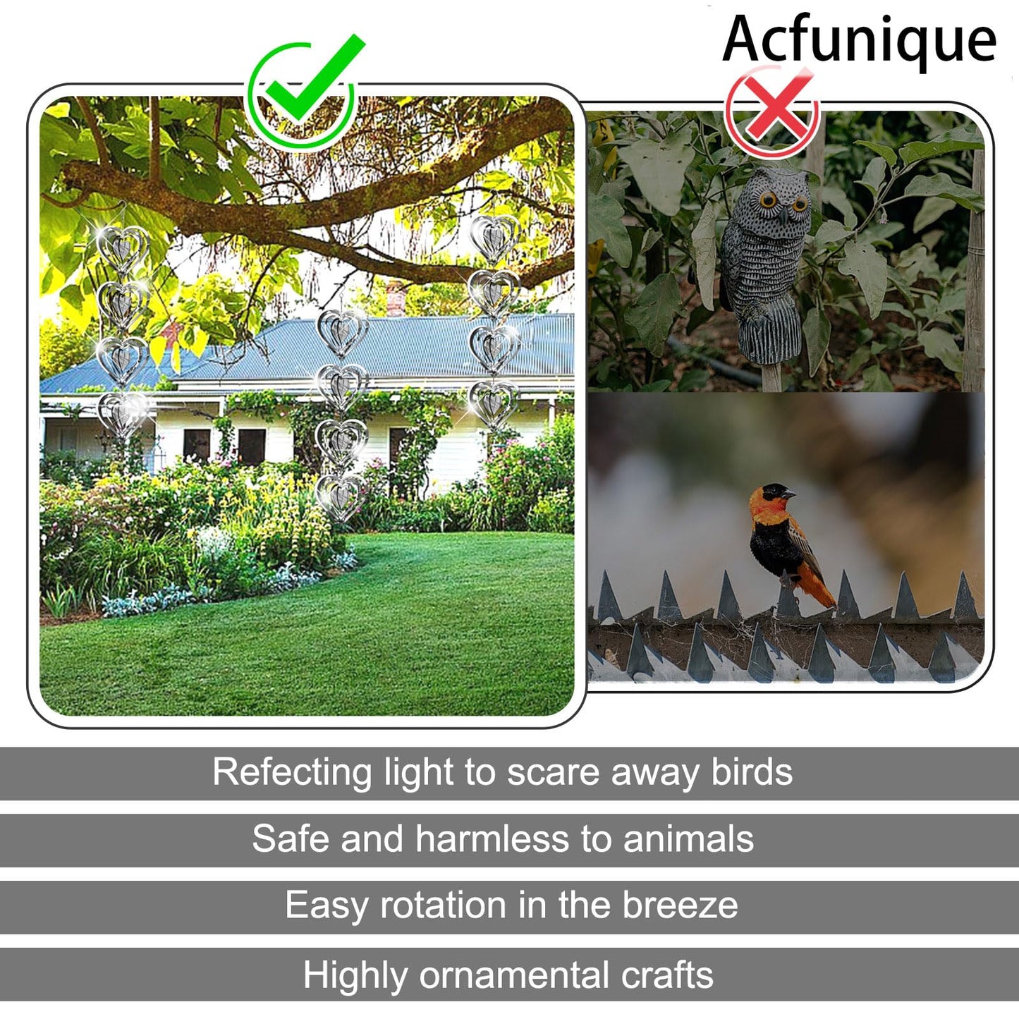 Acfunique Bird Deterren Outdoor Wind Spinners – Reflective Stainless Steel Bird Repellent for Patio & Garden