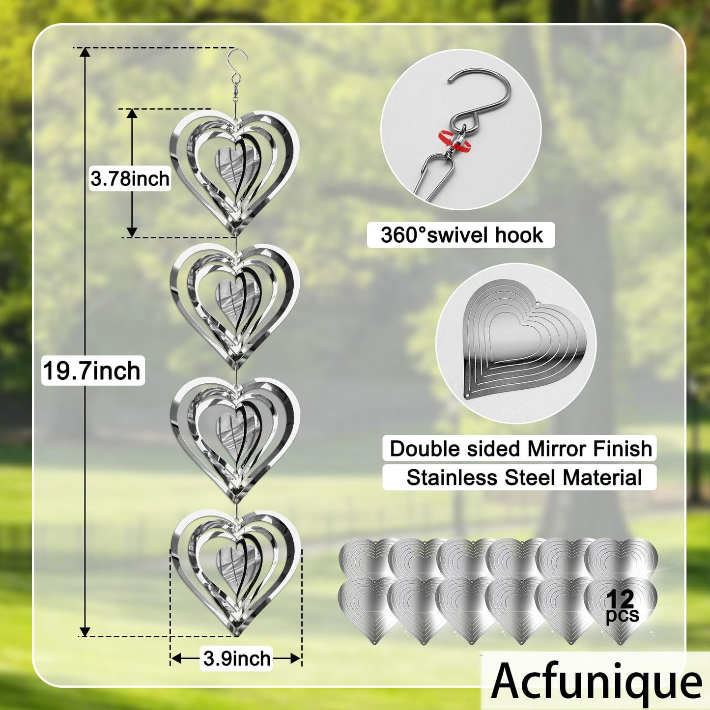 Acfunique Bird Deterren Outdoor Wind Spinners – Reflective Stainless Steel Bird Repellent for Patio & Garden