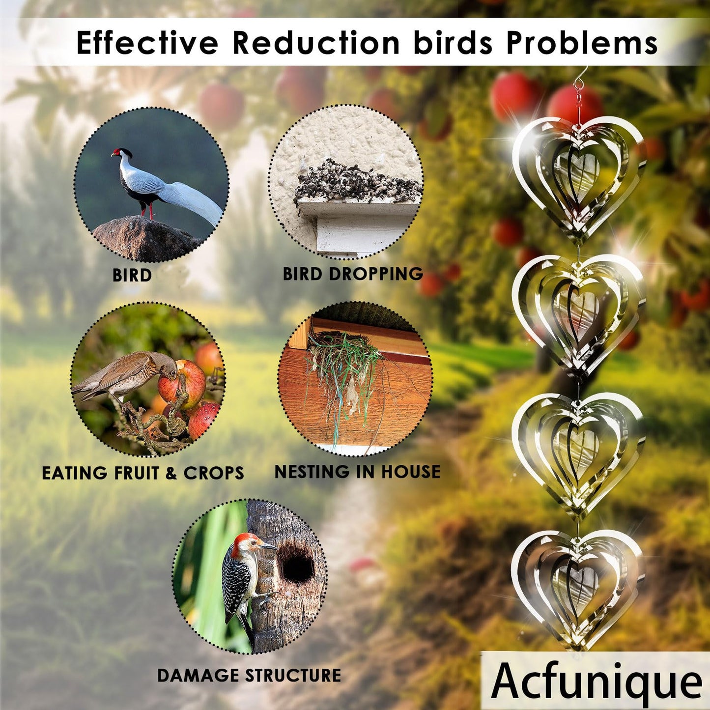 Acfunique Bird Deterren Outdoor Wind Spinners – Reflective Stainless Steel Bird Repellent for Patio & Garden