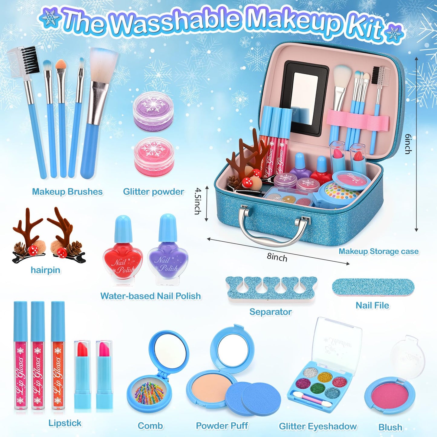 ACGASK Real Washable Makeup Kit for Girls — Safe, Portable Play Makeup Set for Ages 5-12