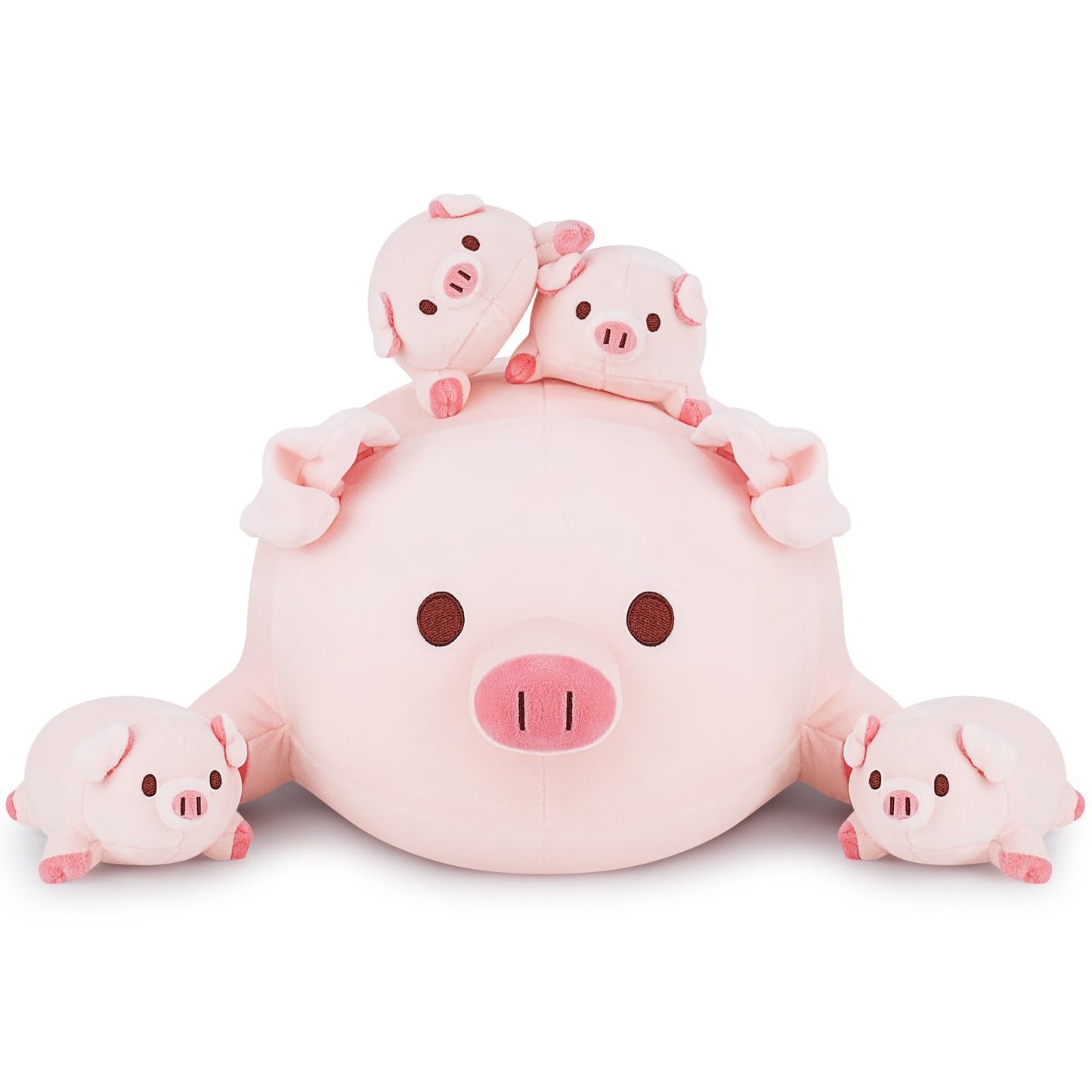 Achwishap 5PCS Pig Family Plush Set – 16in Mommy + 4 Baby Pigs, Cute Hugging Pillows