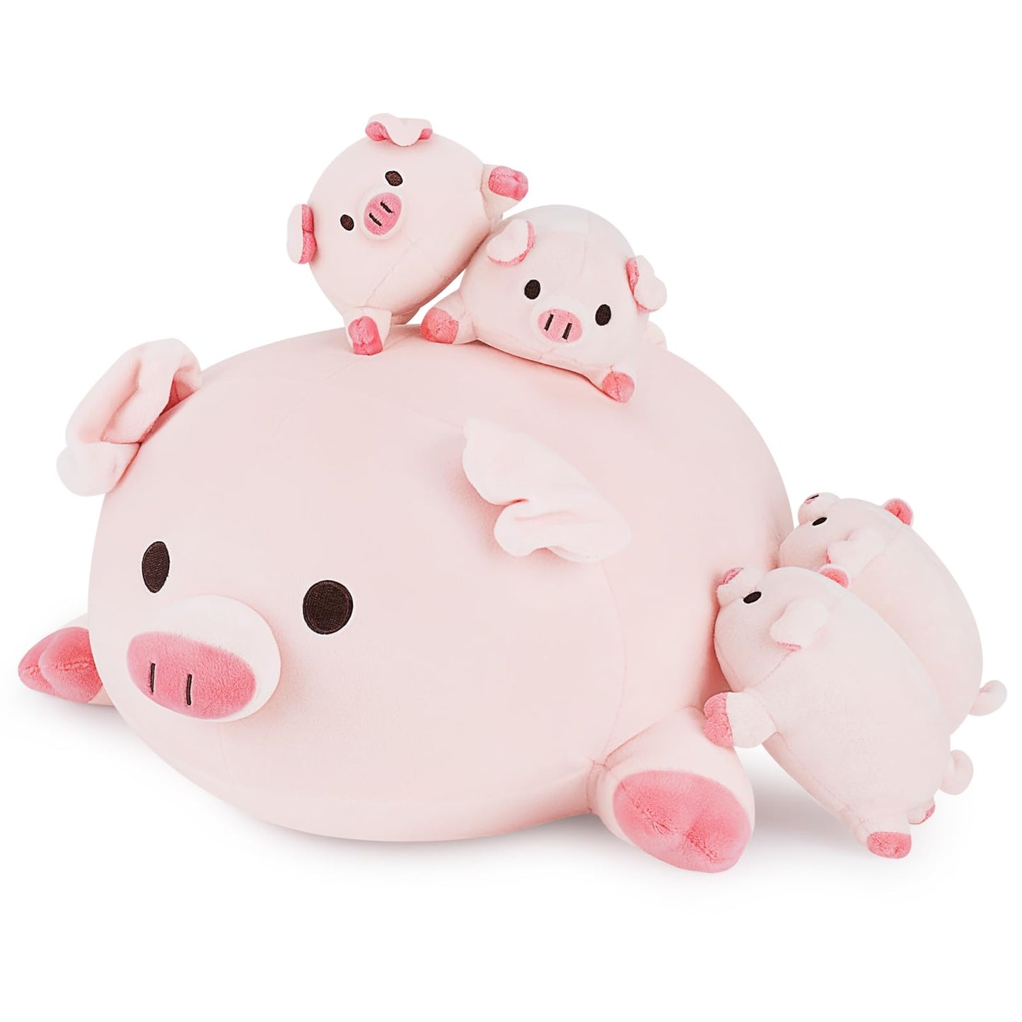 Achwishap 5PCS Pig Family Plush Set – 16in Mommy + 4 Baby Pigs, Cute Hugging Pillows
