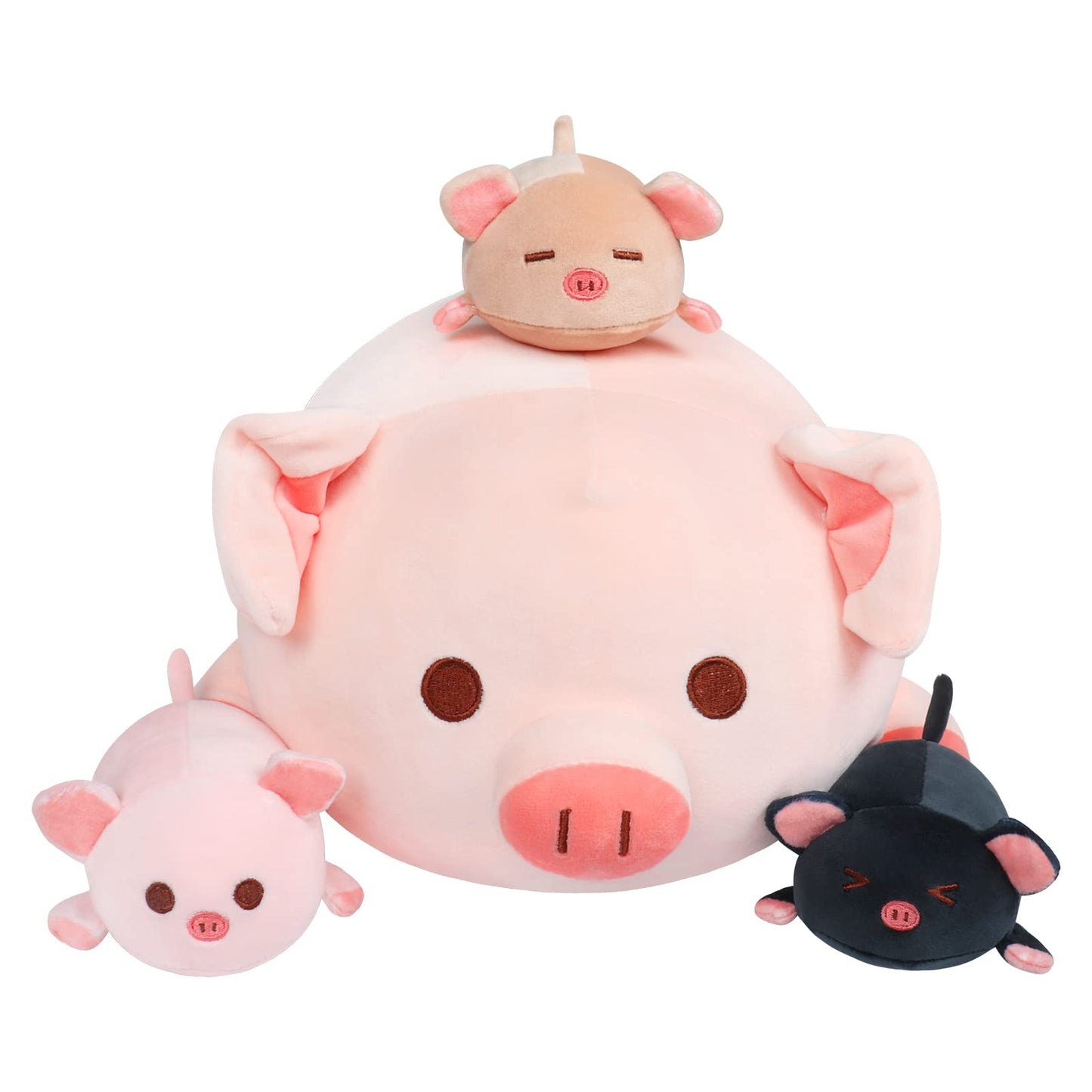 Achwishap Pig Family Plush Set – Mommy 19.6” + 3 Babies, 4-Piece Kawaii Plush Pillows