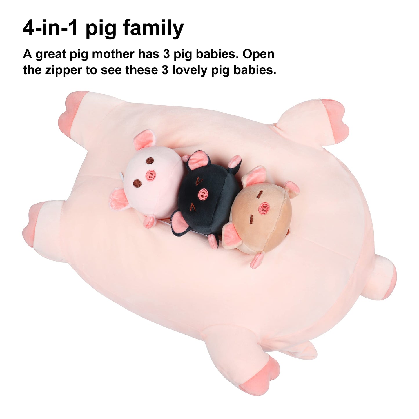 Achwishap Pig Family Plush Set – Mommy 19.6” + 3 Babies, 4-Piece Kawaii Plush Pillows