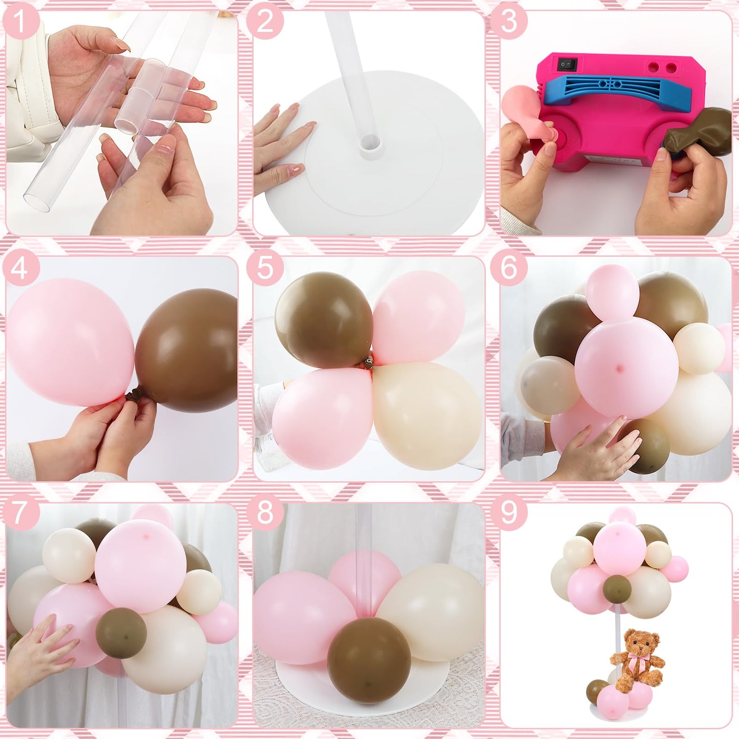 Acmee Bear Table Centerpieces – 6-Piece Pink Bear Balloon Baby Shower Kit
