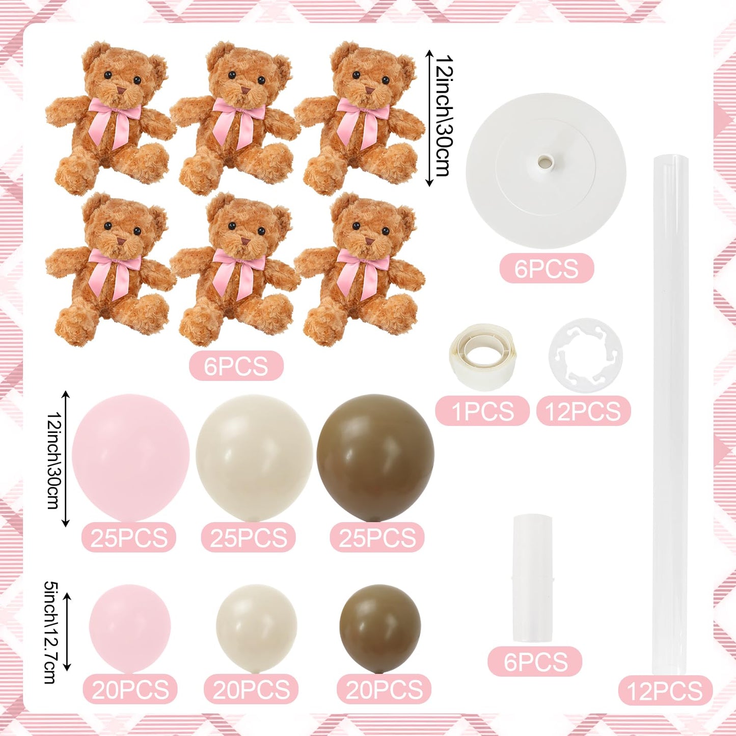Acmee Bear Table Centerpieces – 6-Piece Pink Bear Balloon Baby Shower Kit