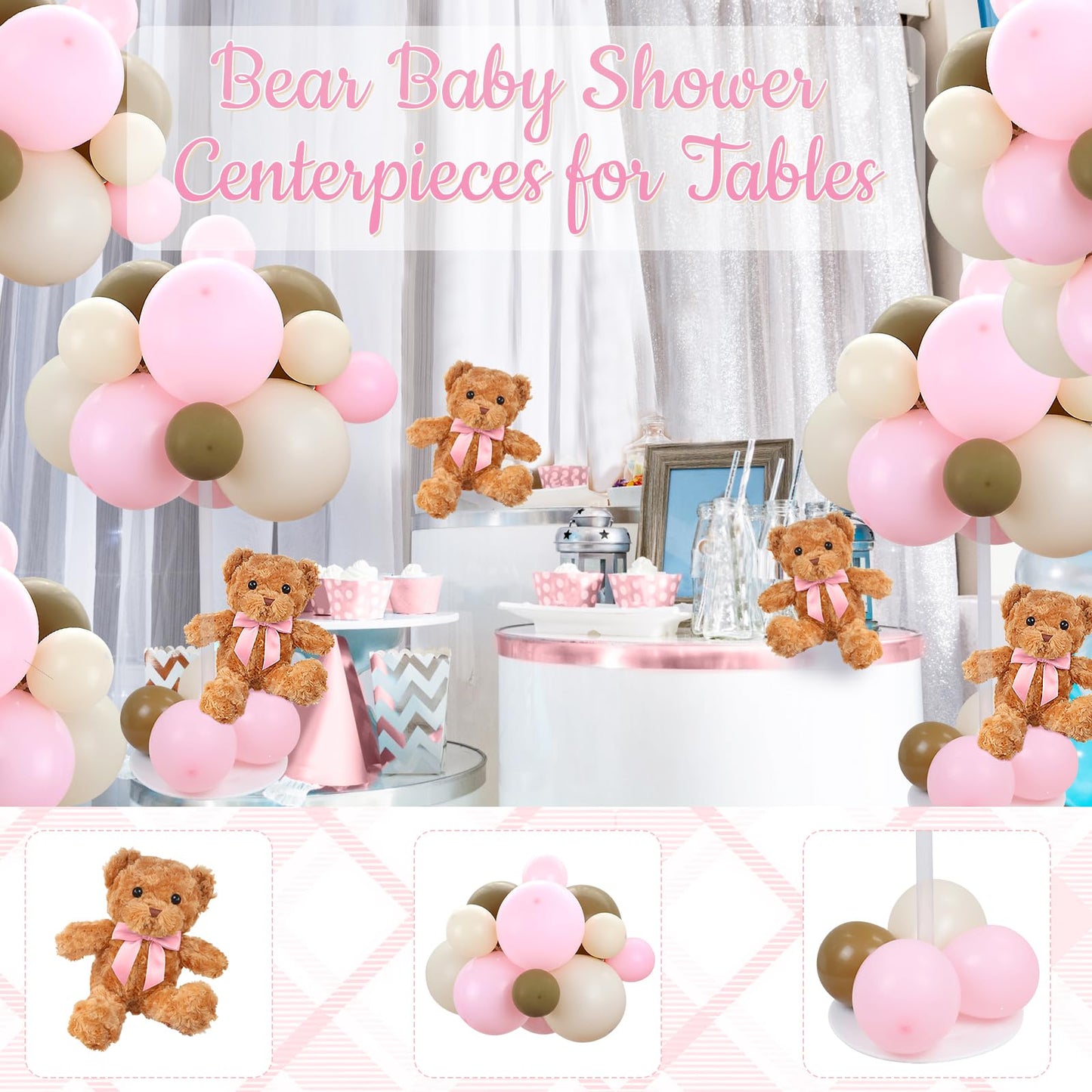 Acmee Bear Table Centerpieces – 6-Piece Pink Bear Balloon Baby Shower Kit