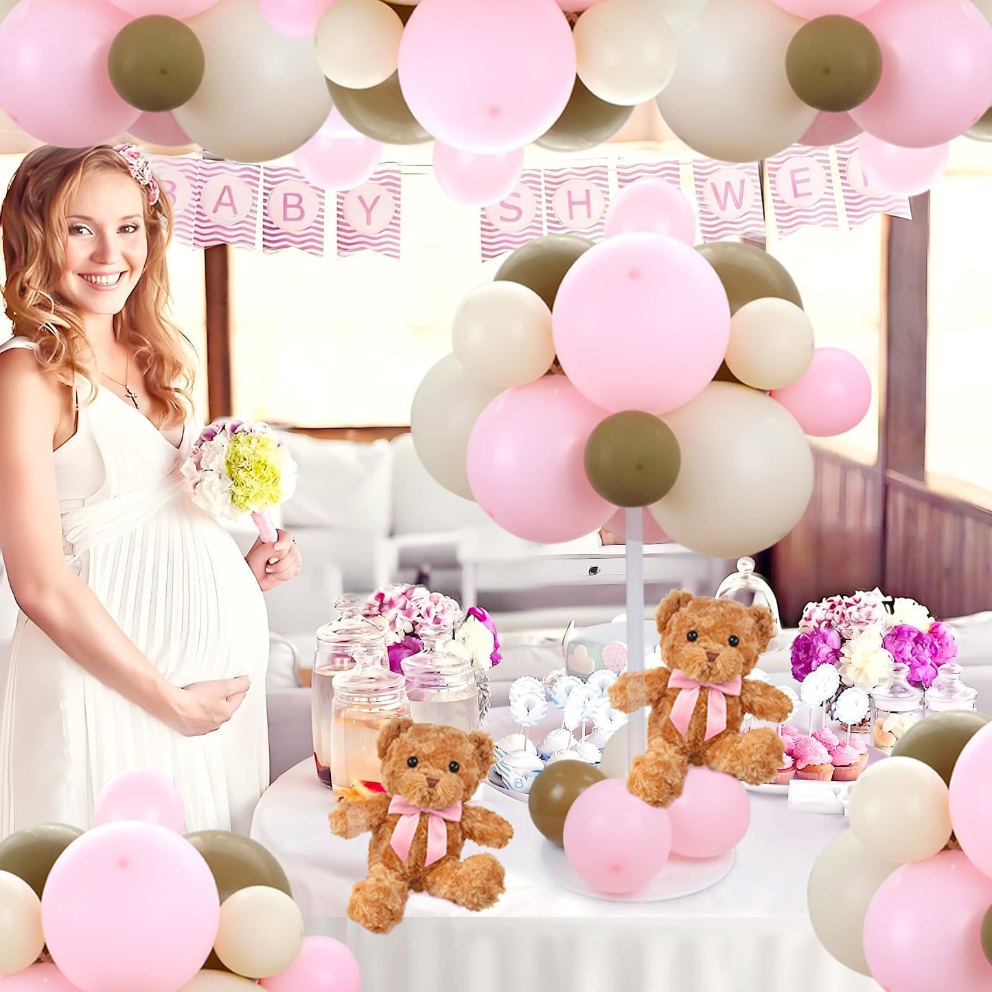 Acmee Bear Table Centerpieces – 6-Piece Pink Bear Balloon Baby Shower Kit