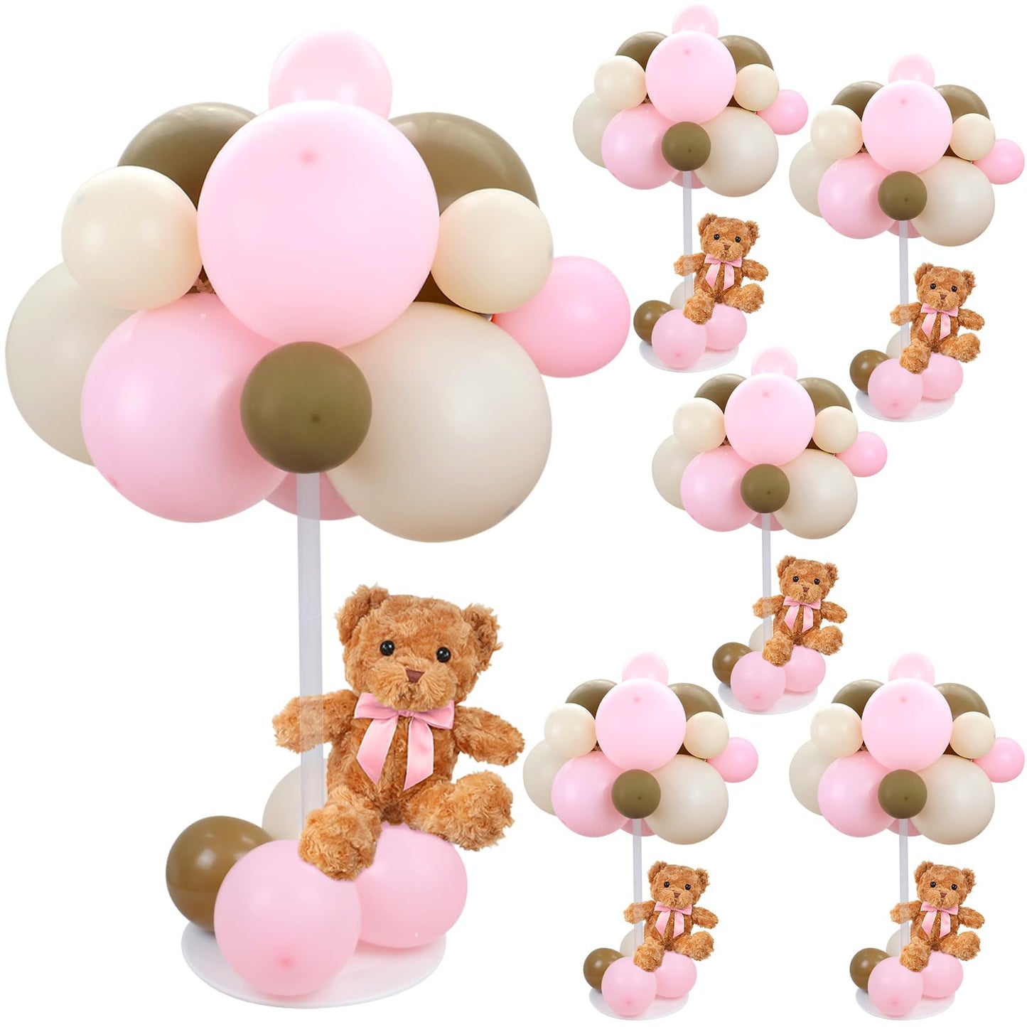 Acmee Bear Table Centerpieces – 6-Piece Pink Bear Balloon Baby Shower Kit