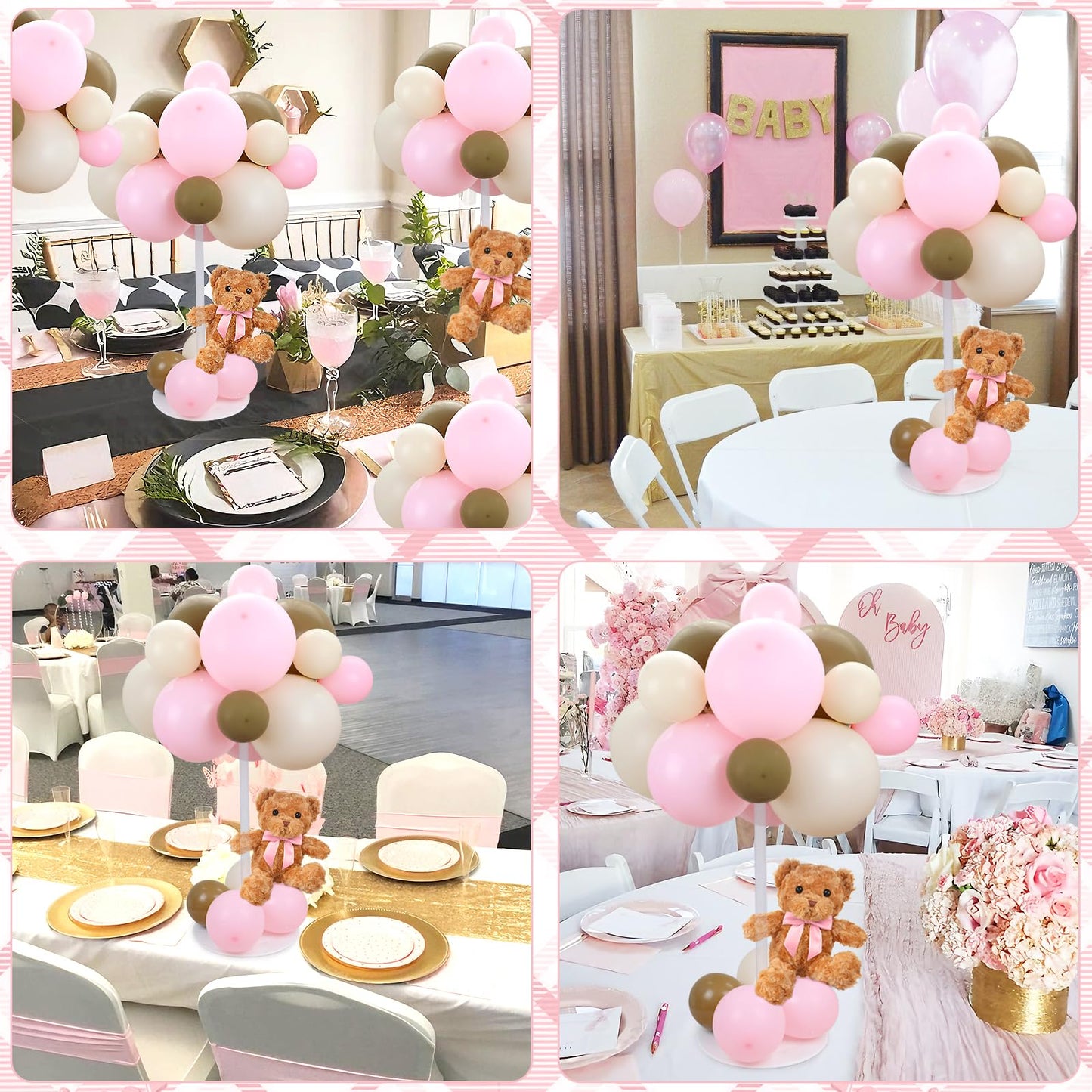 Acmee Bear Table Centerpieces – 6-Piece Pink Bear Balloon Baby Shower Kit
