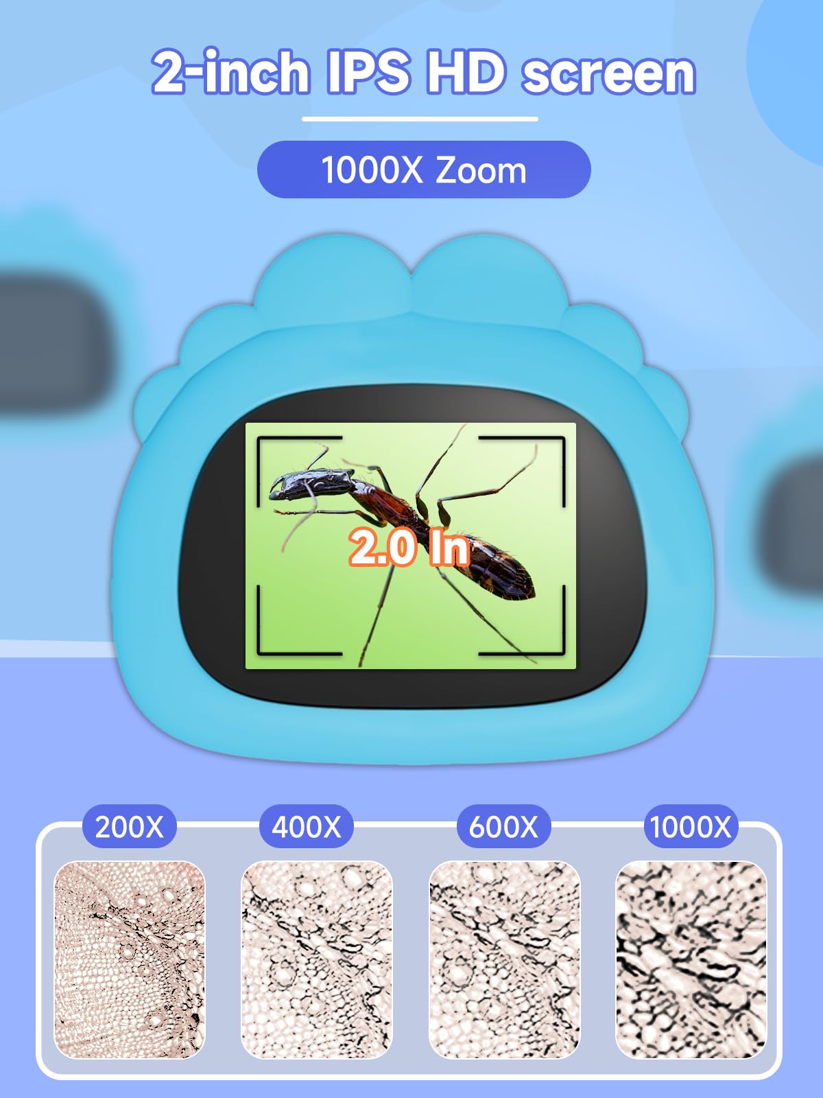 Acoath Kids Microscope 1000X – Handheld Miniscope with 2-Inch Screen