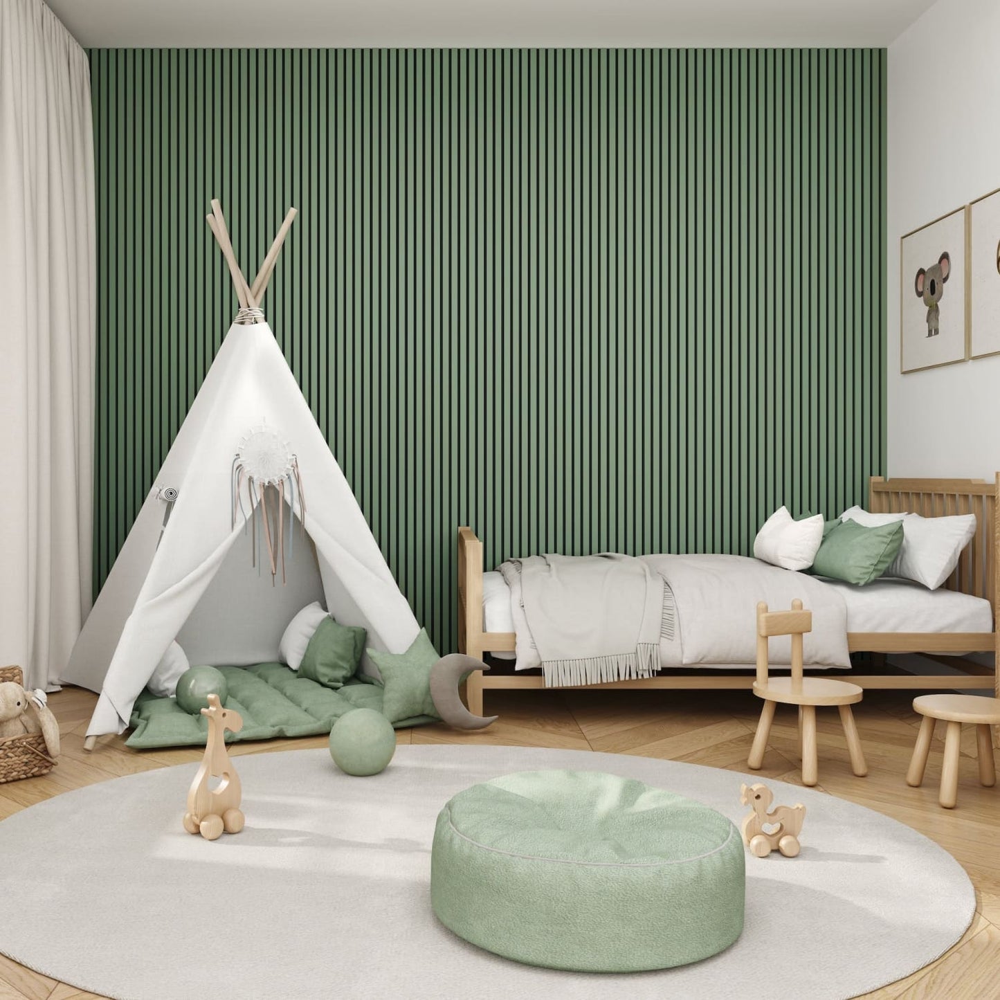 Acoustic Wall Panels in Vintage Sage Green with Black Backing