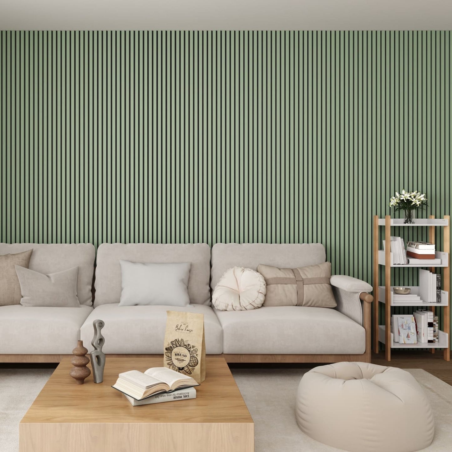 Acoustic Wall Panels in Vintage Sage Green with Black Backing