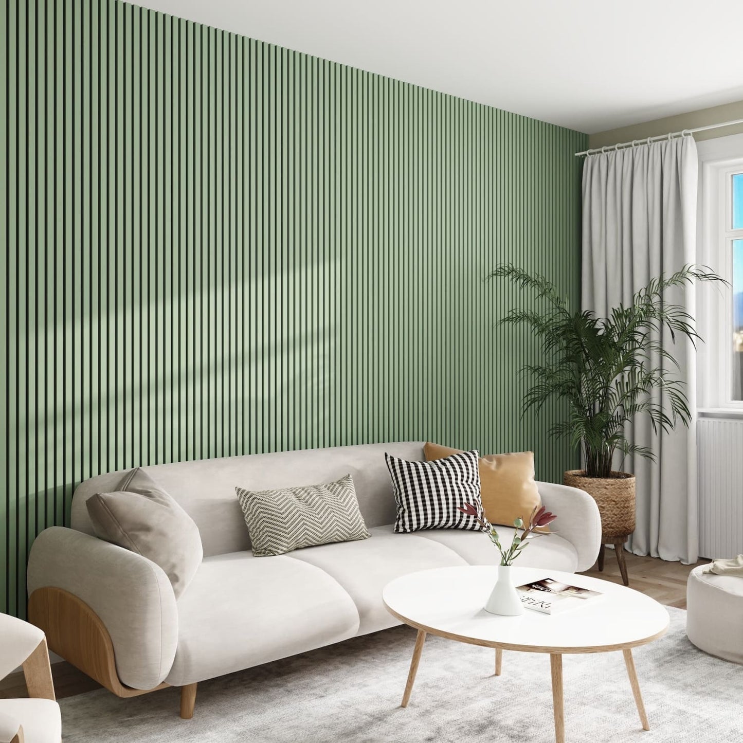 Acoustic Wall Panels in Vintage Sage Green with Black Backing