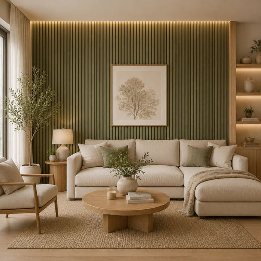 Acoustic Wall Panels in Vintage Sage Green with Black Backing