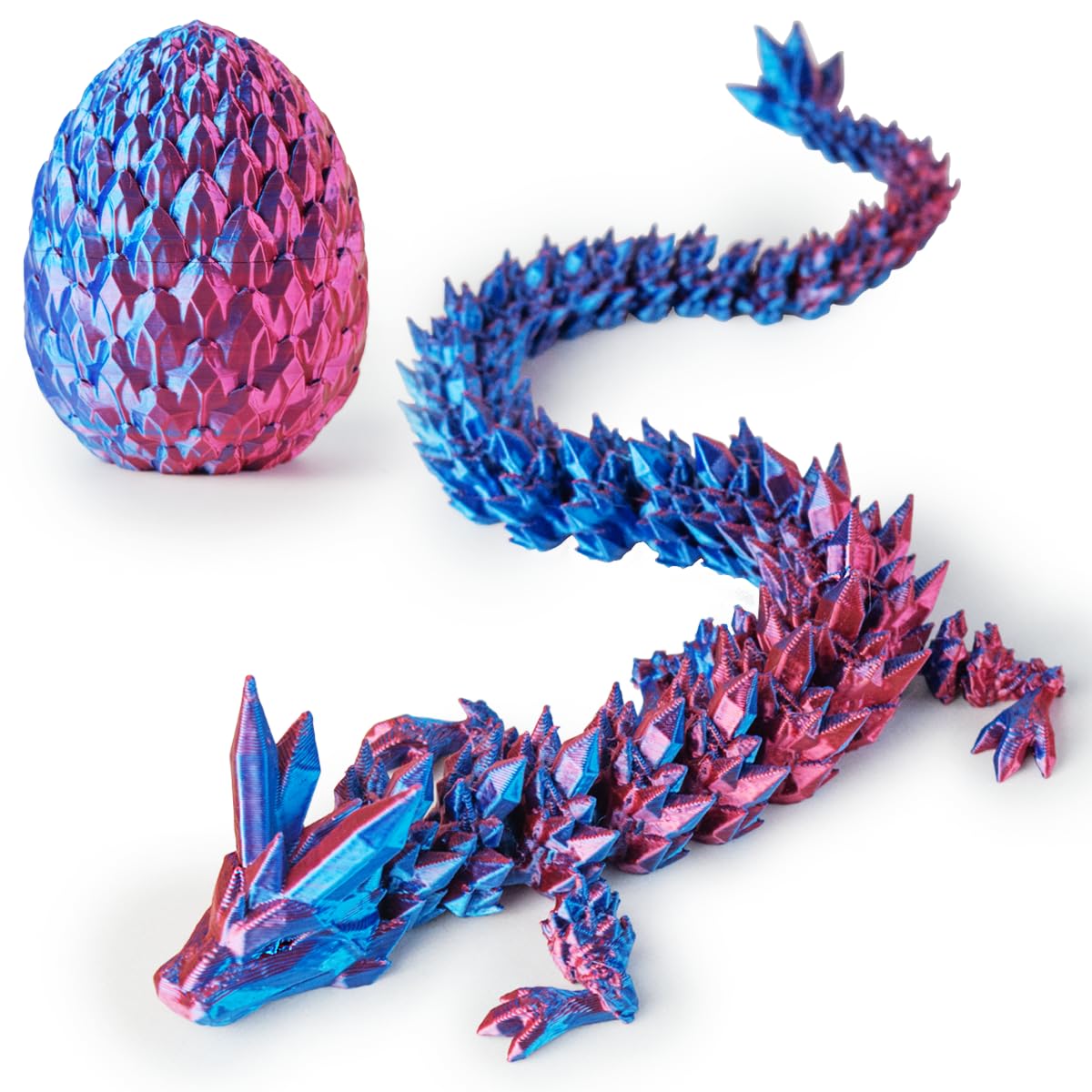 ACTICO 3D Printed Dragon Egg – Articulated Crystal Dragon Fidget Toy (Purple, 12in)
