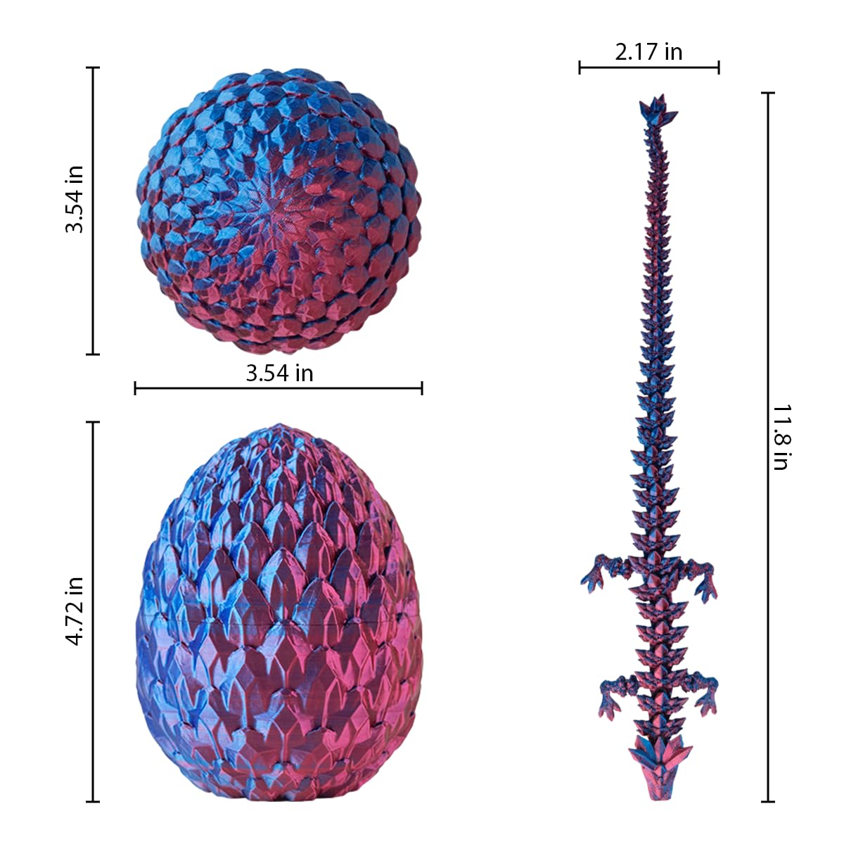 ACTICO 3D Printed Dragon Egg – Articulated Crystal Dragon Fidget Toy (Purple, 12in)