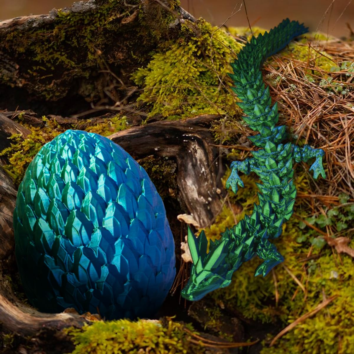 ACTICO 3D Printed Dragon Egg with Articulated Crystal Dragon Inside – 12in (Blue & Green)