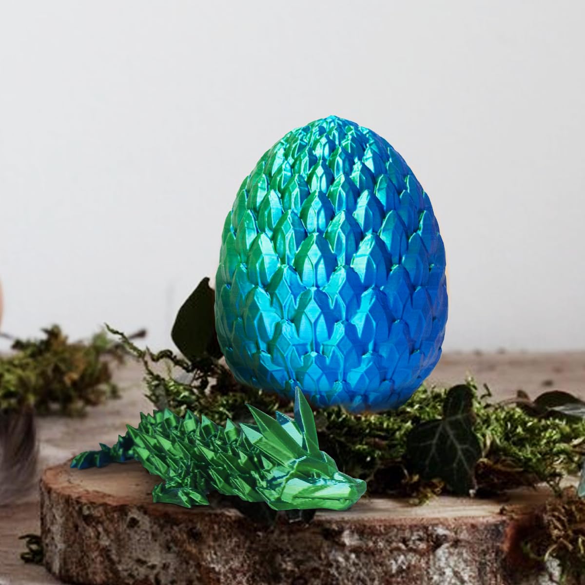 ACTICO 3D Printed Dragon Egg with Articulated Crystal Dragon Inside – 12in (Blue & Green)