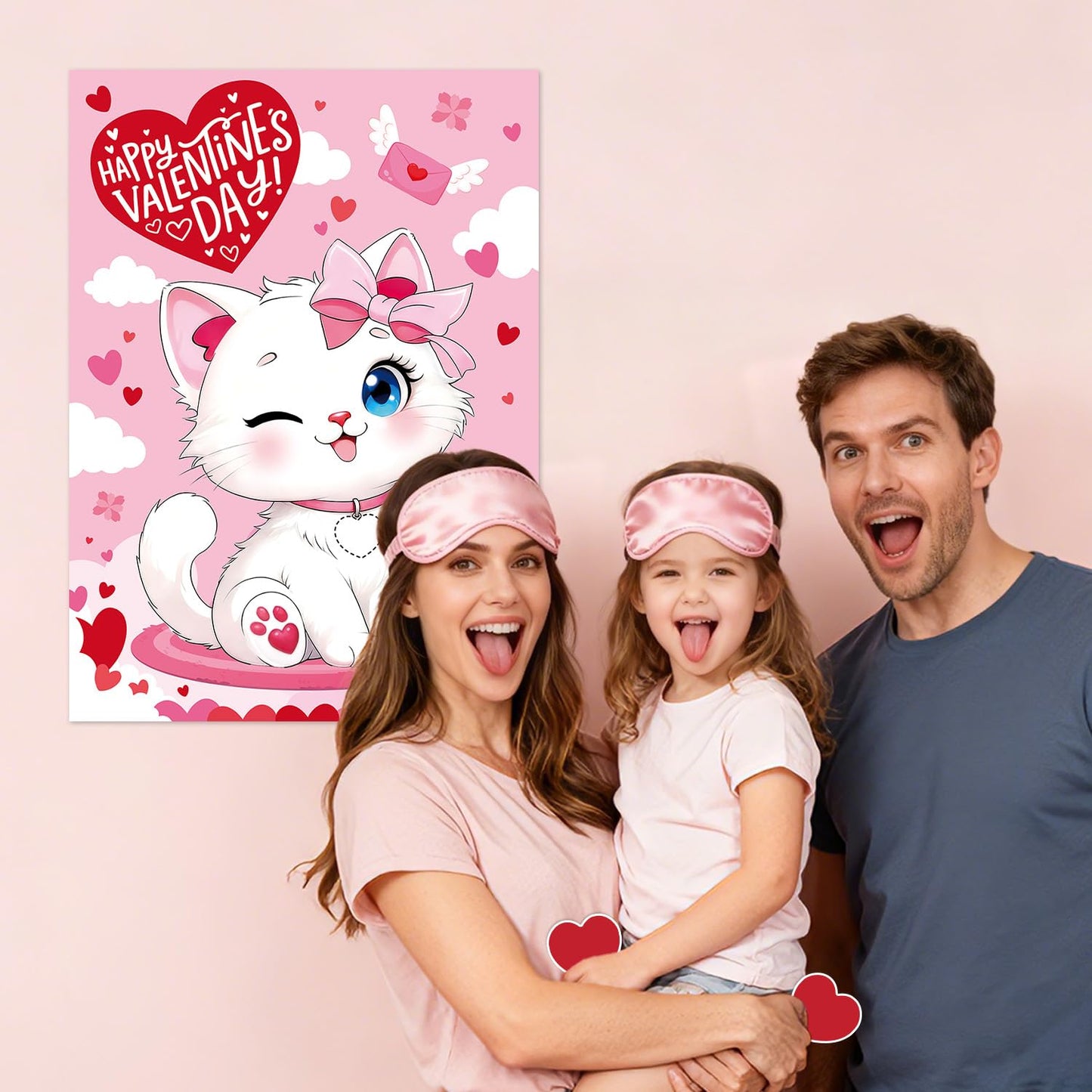 Actilize Valentine Games – Pin the Heart with Poster, 48 Reusable Stickers, Eye Masks