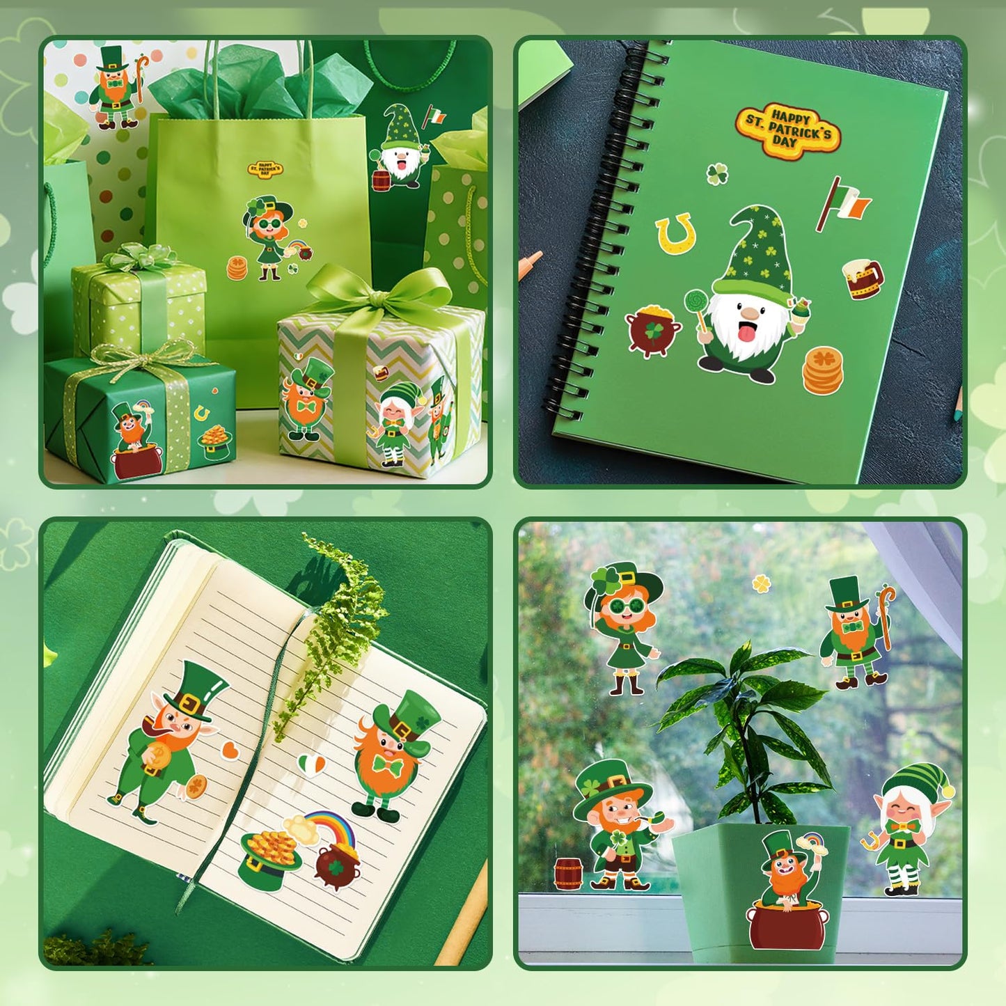 Actilize 24 Pack St. Patrick’s Day Face Stickers for Kids – 8 Styles, Self-Adhesive Leprechaun & Shamrock (6x8.2 in)