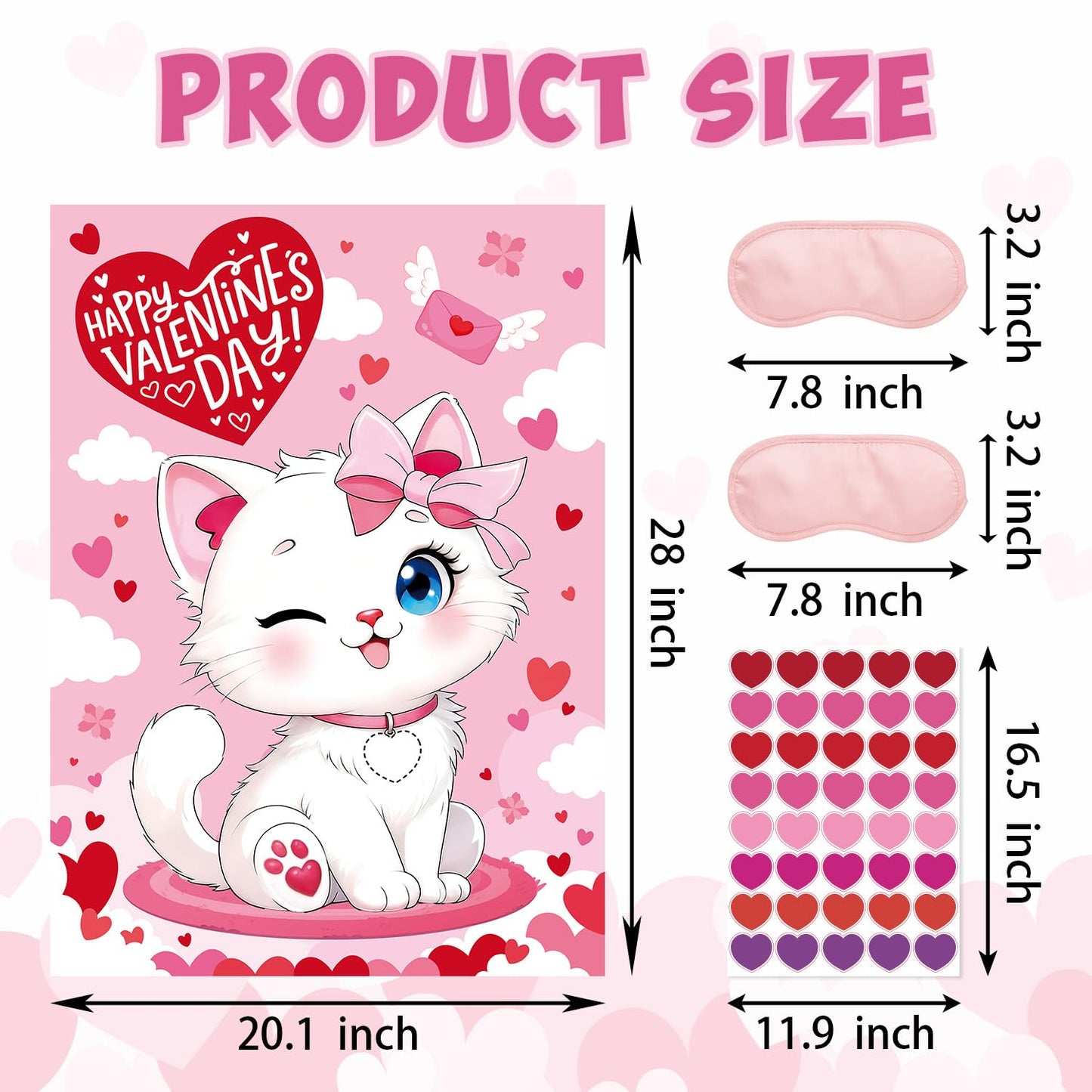 Actilize Valentine Games – Pin the Heart with Poster, 48 Reusable Stickers, Eye Masks