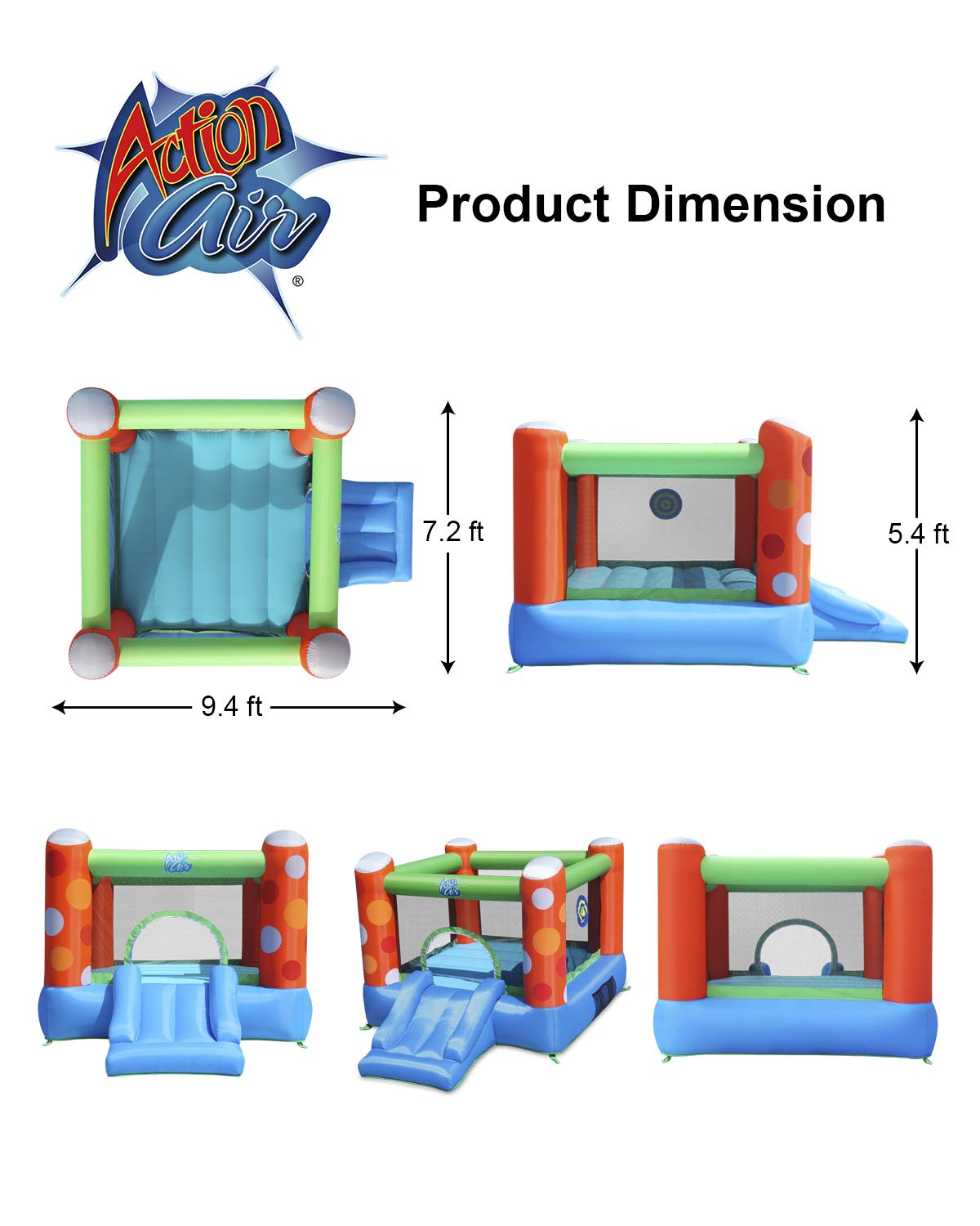 Action Air Bounce House — Inflatable Jump Castle with Air Blower and Durable, Extra Thick Jumping Surface