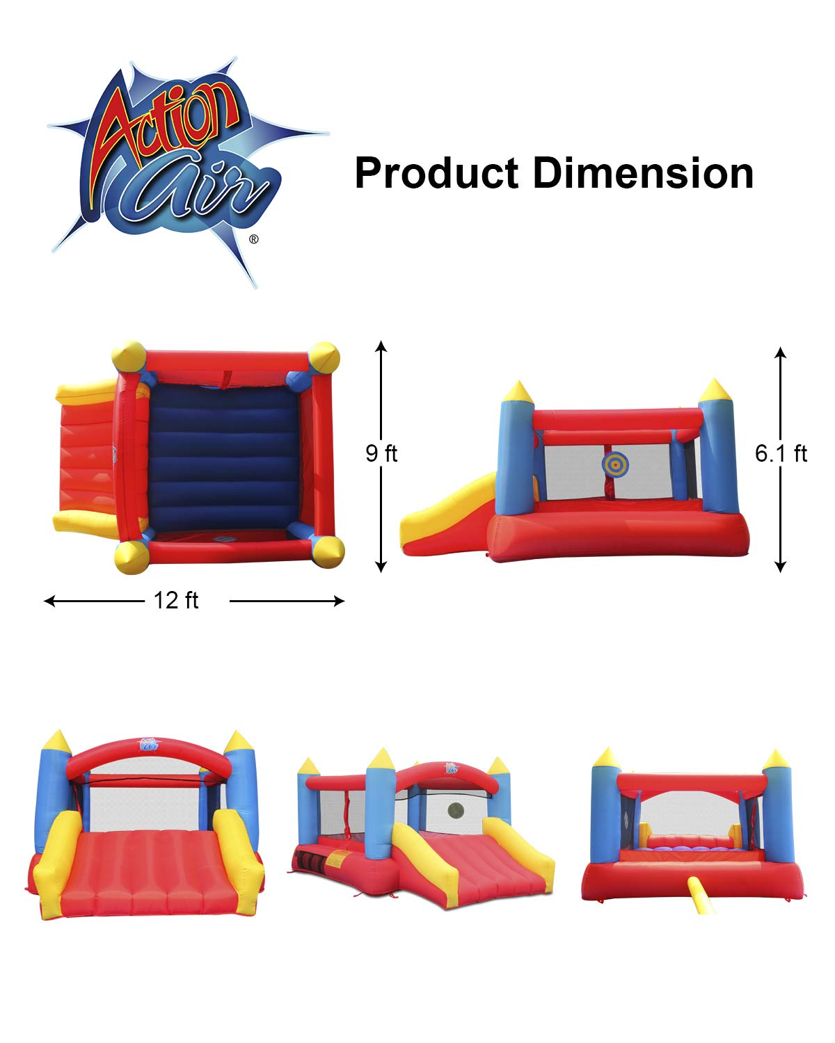 Action Air Bounce House – Durable Extra Thick Jumping Area, 12' x 9' x 6.1' (Blower Sold Separately)