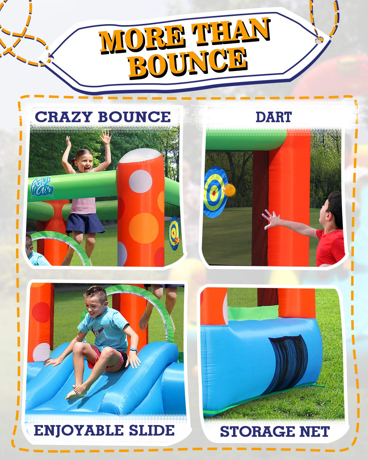 Action Air Bounce House — Inflatable Jump Castle with Air Blower and Durable, Extra Thick Jumping Surface