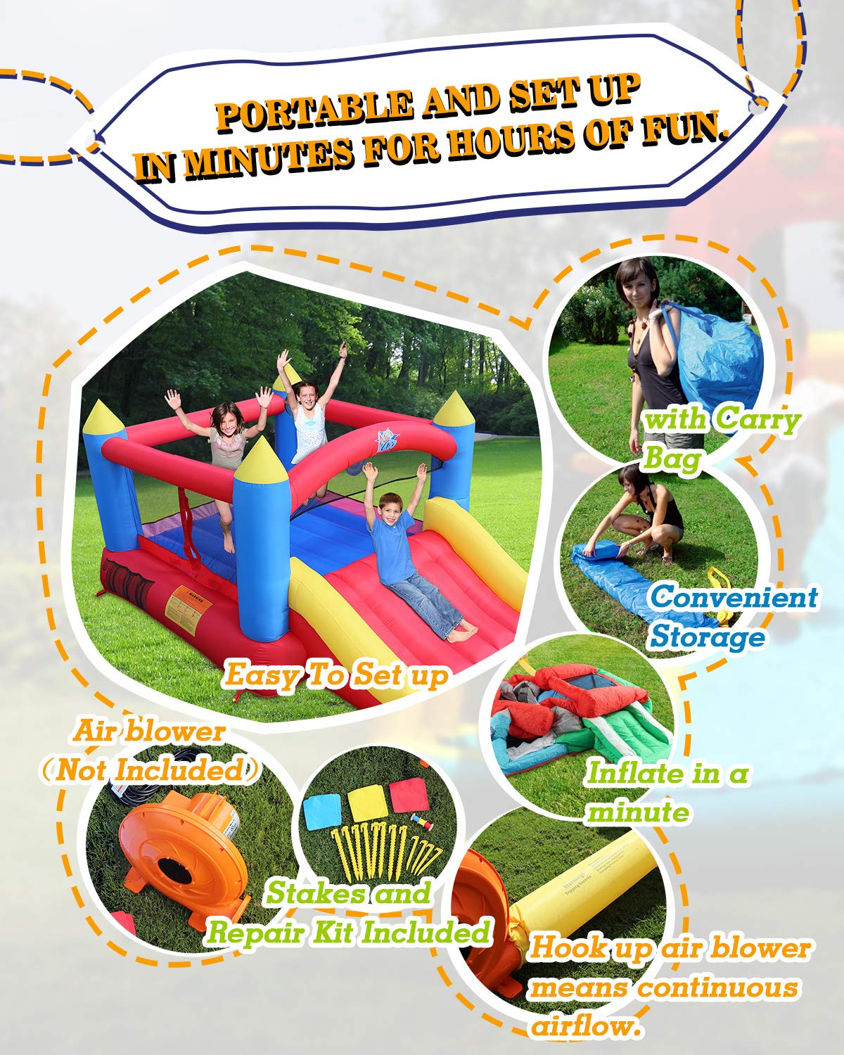 Action Air Bounce House – Durable Extra Thick Jumping Area, 12' x 9' x 6.1' (Blower Sold Separately)