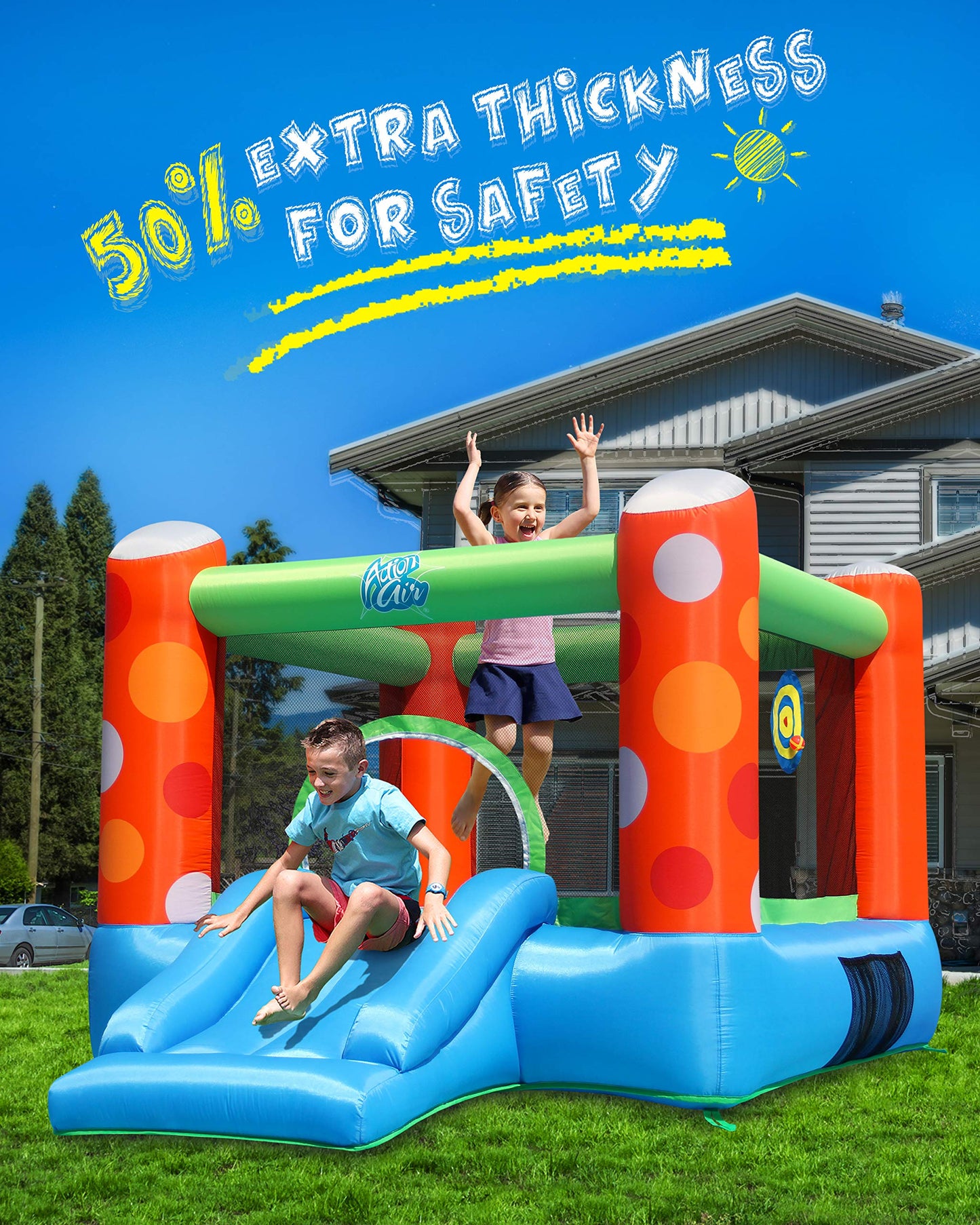 Action Air Bounce House — Inflatable Jump Castle with Air Blower and Durable, Extra Thick Jumping Surface