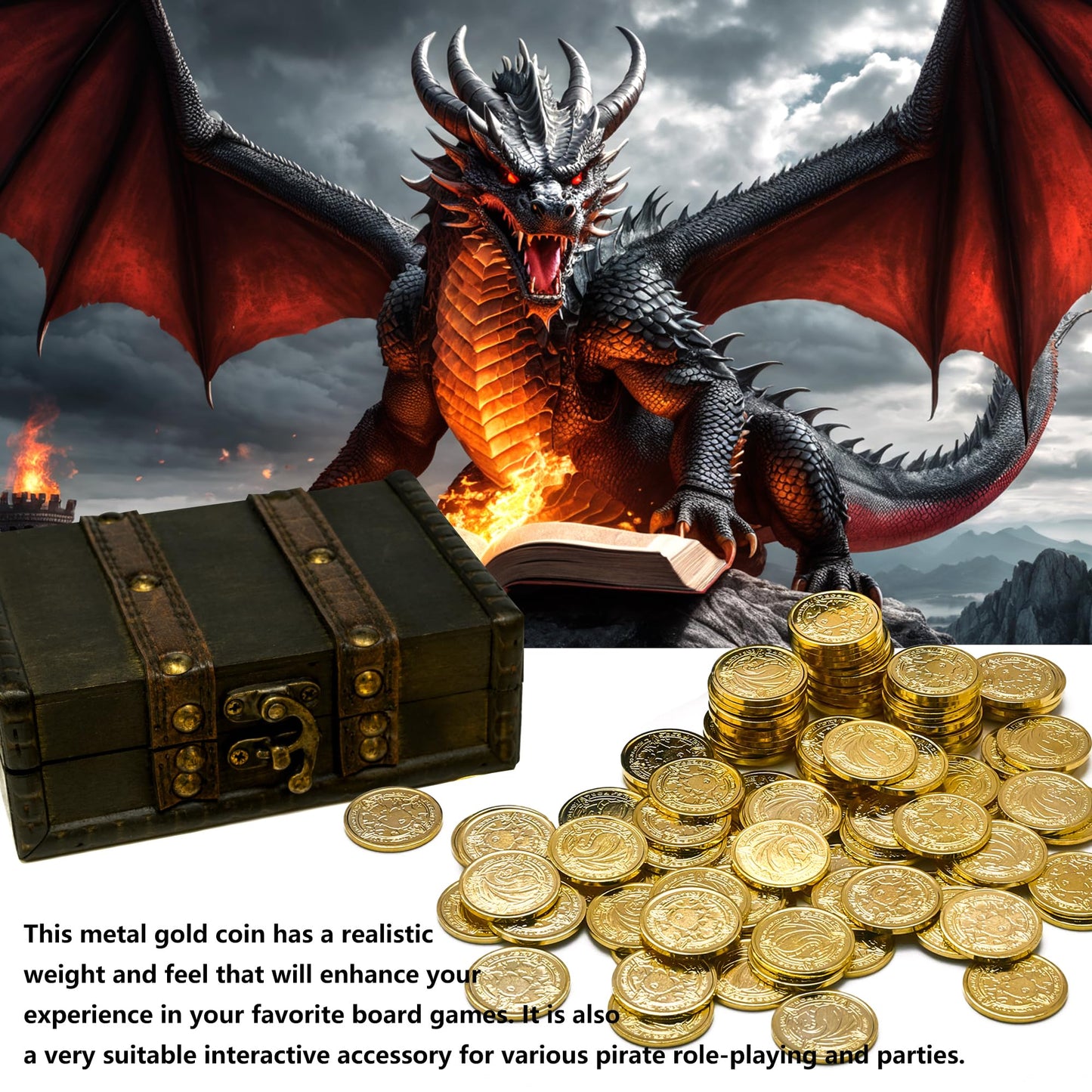 ACTIONDRAKE Dragon Gold Coin Set – 110 Metal Treasure Coins for D&D & Board Games