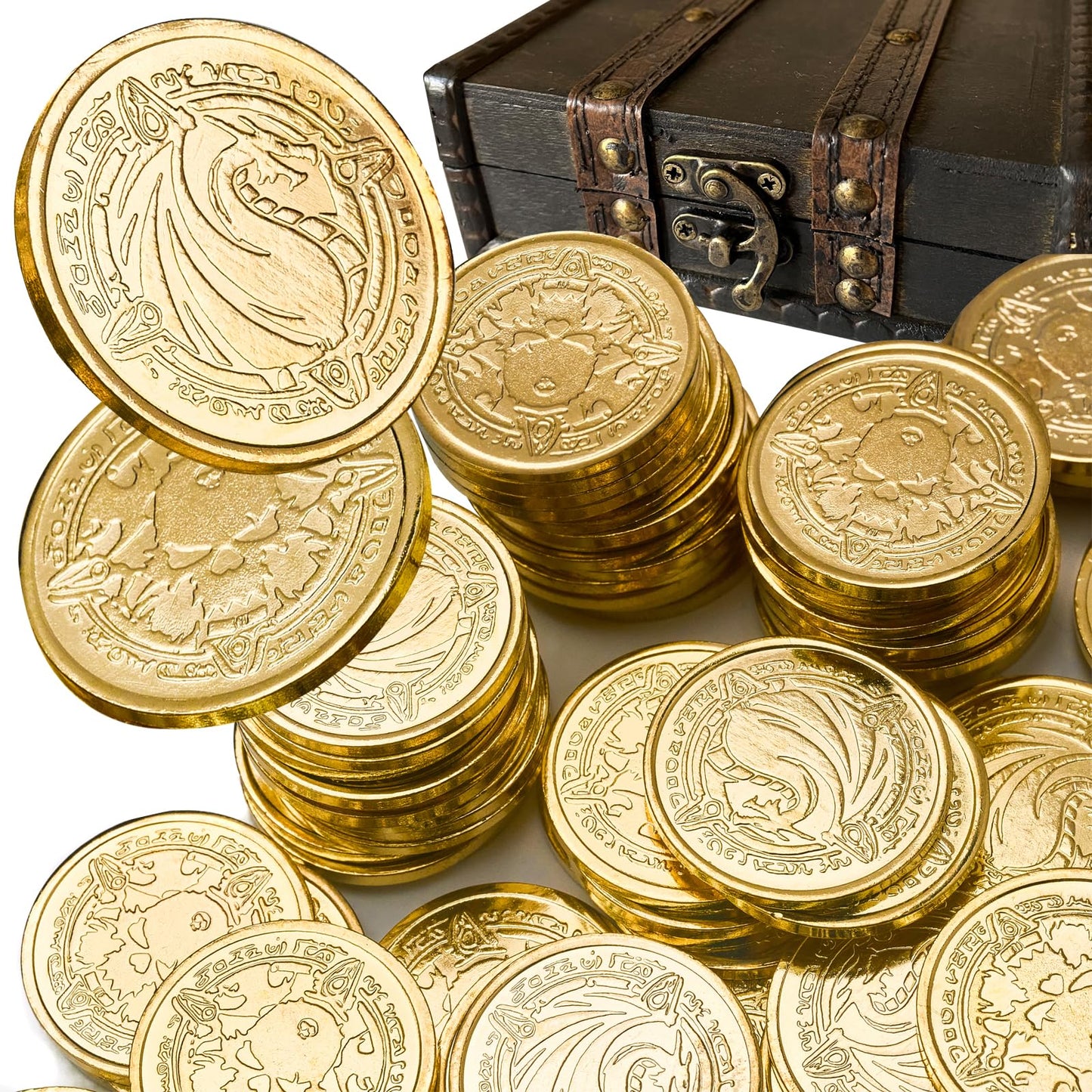 ACTIONDRAKE Dragon Gold Coin Set – 110 Metal Treasure Coins for D&D & Board Games