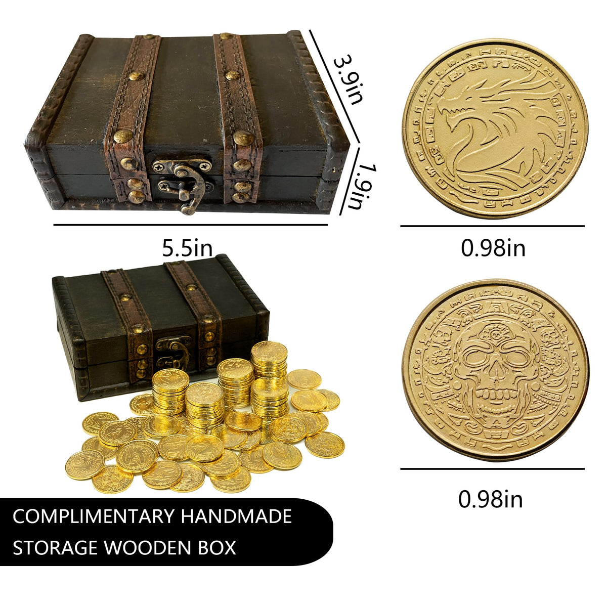 ACTIONDRAKE Metal Pirate Coins – 100 Golden Dragon Coins for D&D, Board Games & Treasure Hunts