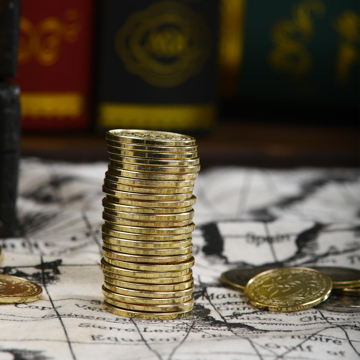 ACTIONDRAKE Metal Pirate Coins – 100 Golden Dragon Coins for D&D, Board Games & Treasure Hunts