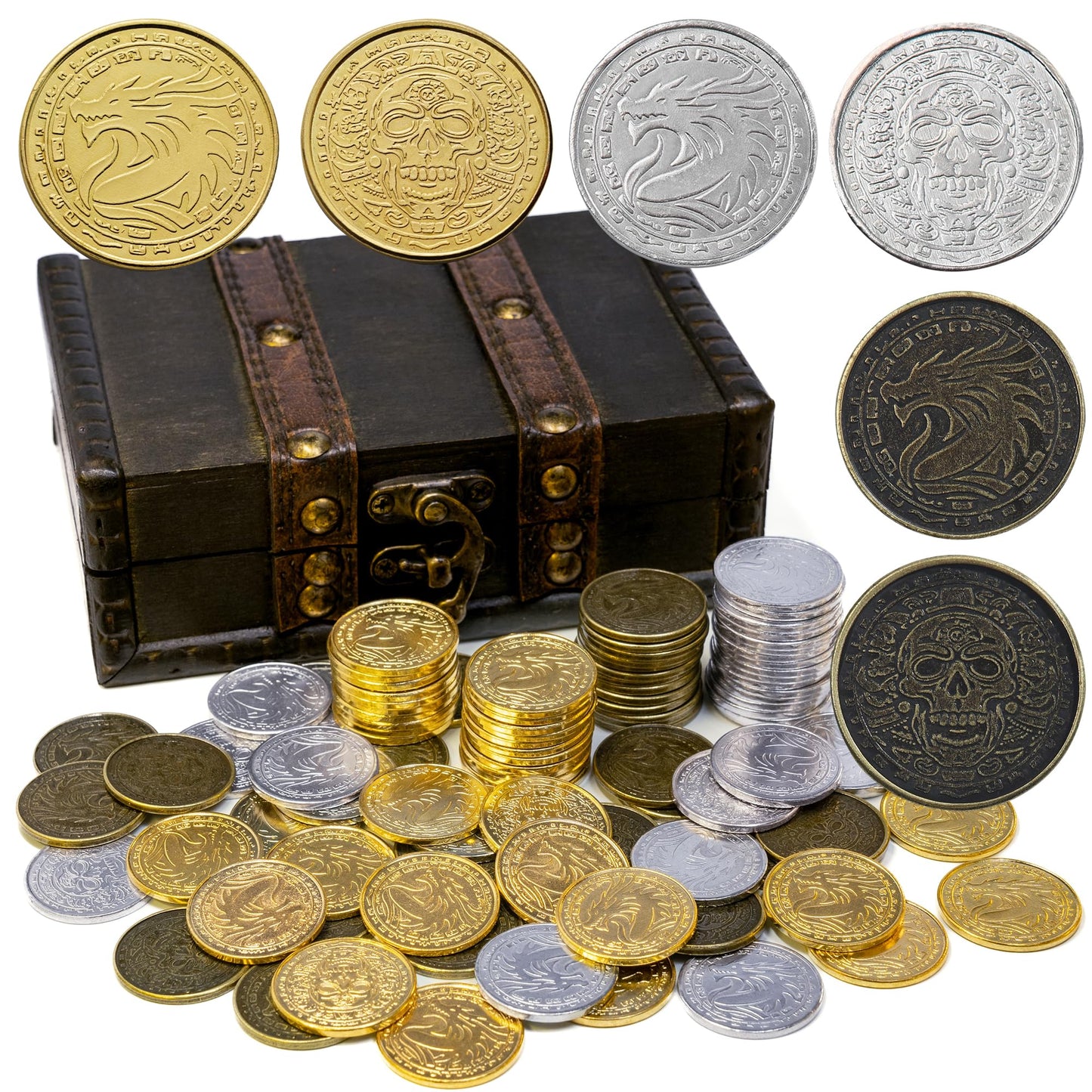 ACTIONDRAKE Metal Pirate Coins – 100-Piece Treasure Set for RPGs, Parties & Scavenger Hunts