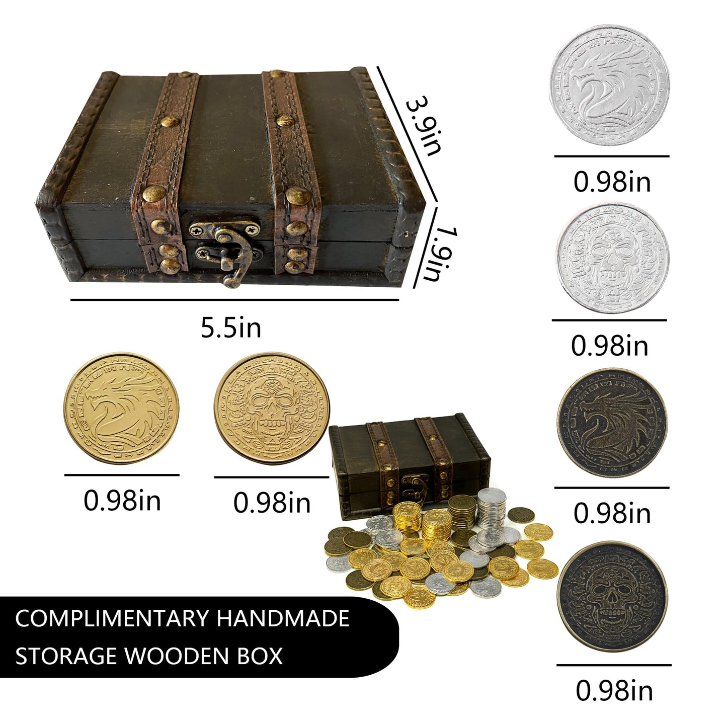 ACTIONDRAKE Metal Pirate Coins – 100-Piece Treasure Set for RPGs, Parties & Scavenger Hunts