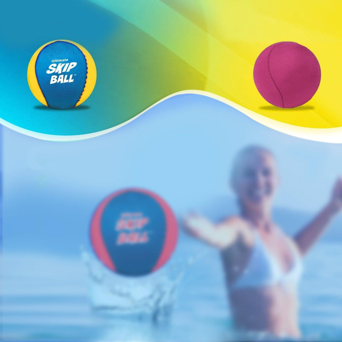Activ Life Ultimate Skip Ball (Yellow/Cyan) – Beach & Pool Toy for All Ages