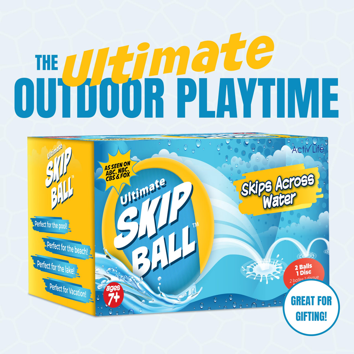 Activ Life Ultimate Skip Ball (Yellow/Cyan) – Beach & Pool Toy for All Ages
