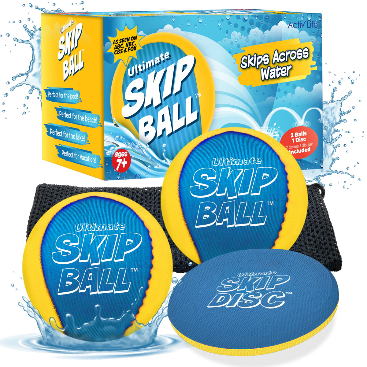 Activ Life Ultimate Skip Ball (Yellow/Cyan) – Beach & Pool Toy for All Ages