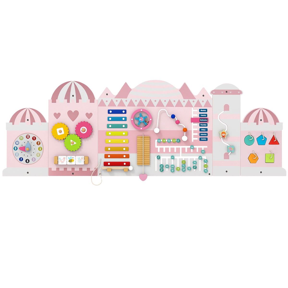 11-in-1 Activity Wall Busy Board Panels for Toddlers-Pink